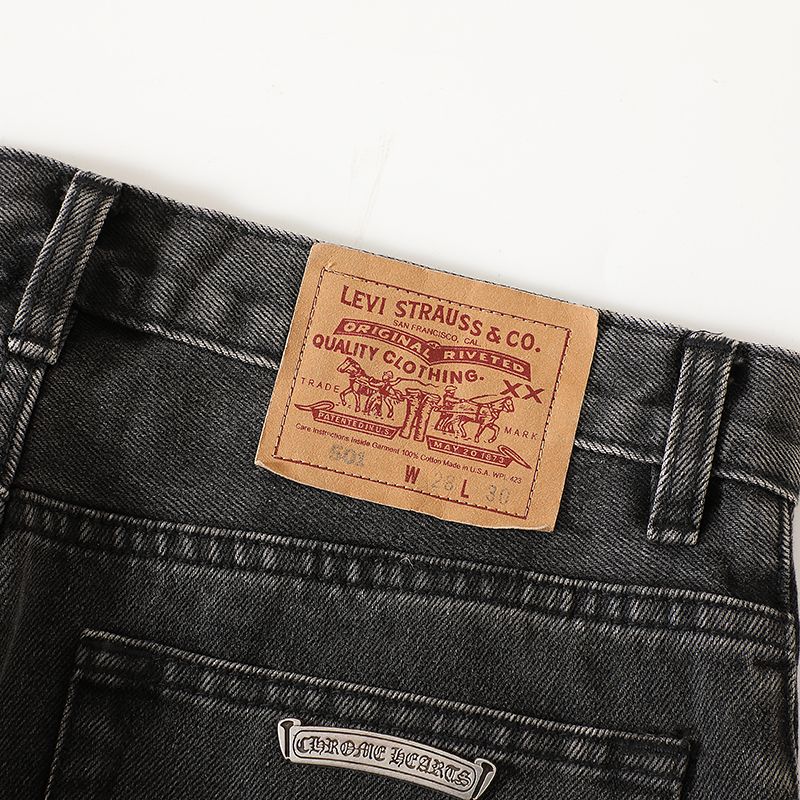 CH Rockheart Jeans, Denim 7x7 Cotton, All Denim, Black, Levies 501 Sole, Genuine Lambskin Black Leather Cross, Full Set Electroplated Genuine Silver (Not Imitation Silver!)