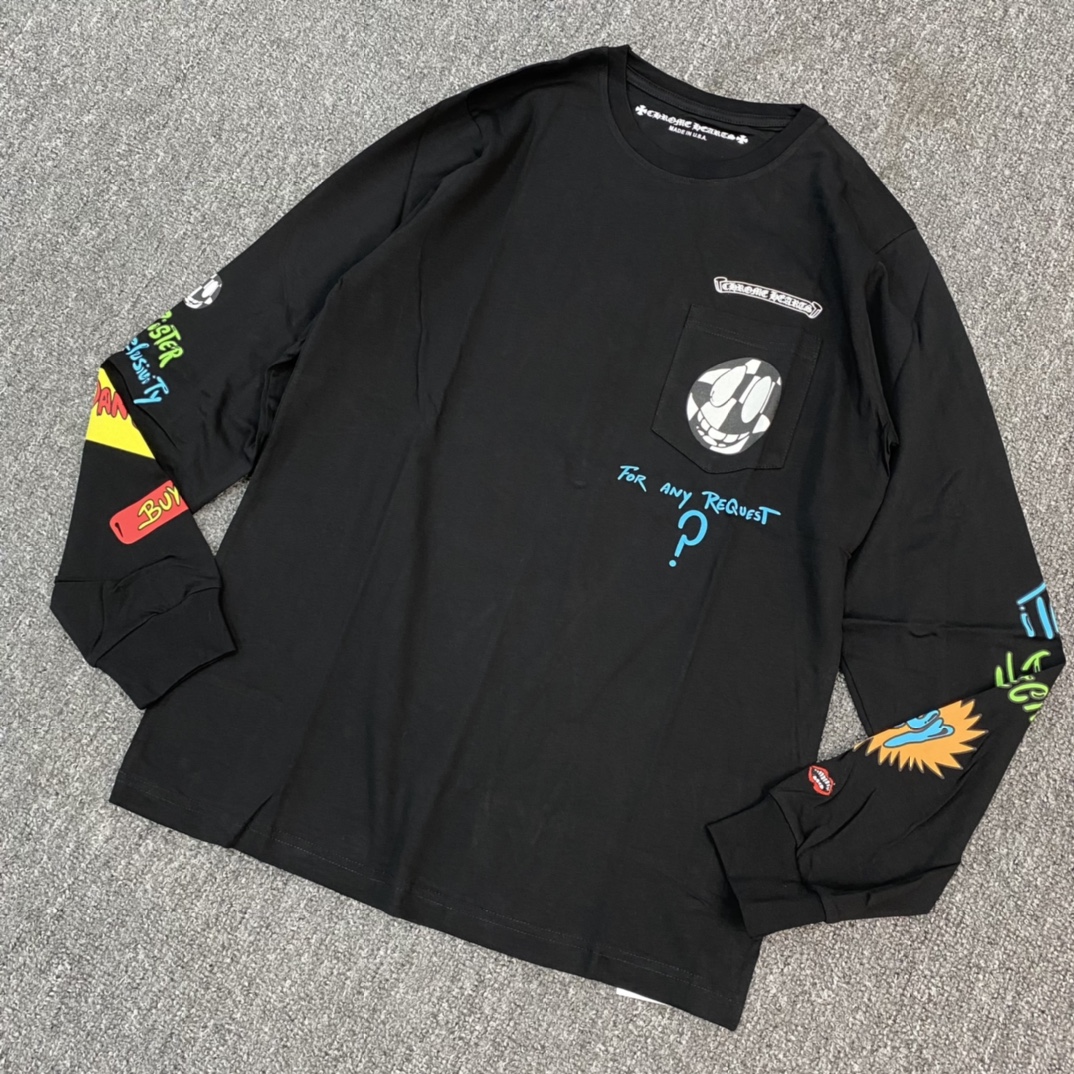 Chrome Hearts New Sbuy Cartoon Limited Edition Long-Sleeve ShirtFurniture: Custom-woven and dyed 40% count 230g pure cotton, single-sided reactive dyeing. The entire garment features a hand-printed thermosetting ink, resulting in a slightly matte f