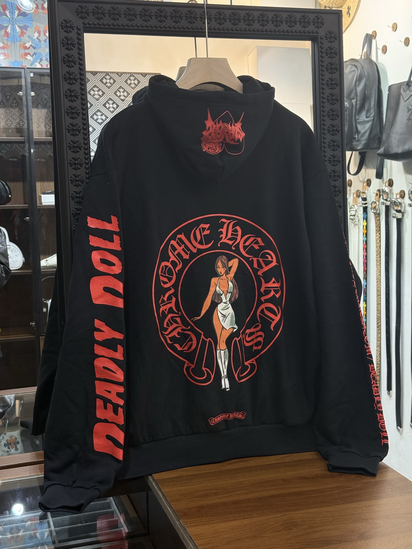 Chrome Hearts x Deadly Doll Limited Edition Red Horseshoe HoodieSize: S M L XL