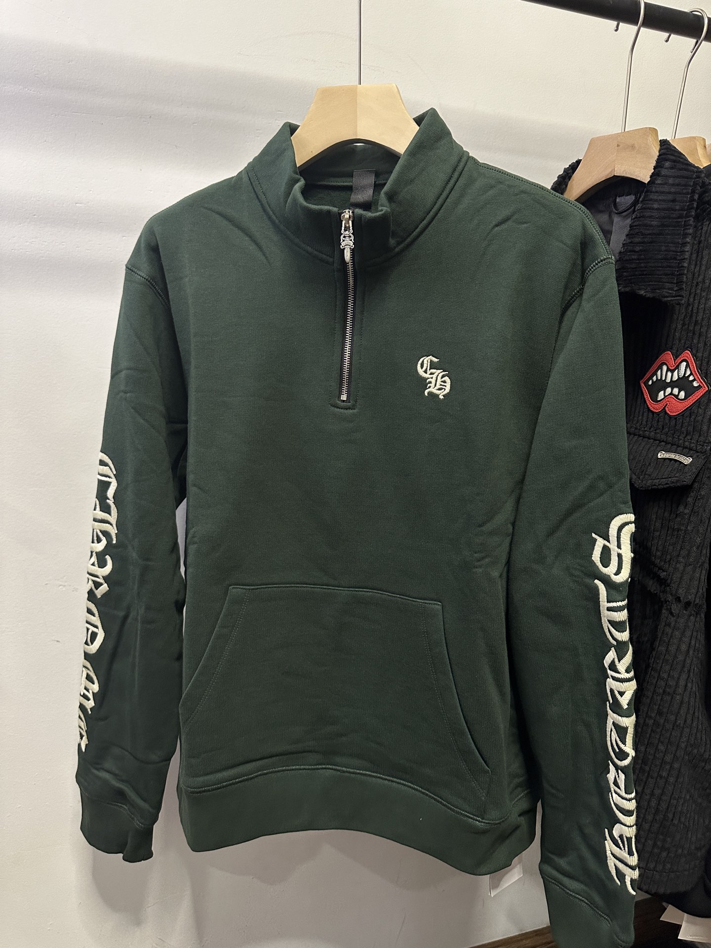 Chrome Hearts New Embroidered Sweatshirt/Hoodie, Olive Green. Exclusive stock, all hardware is original molded and silver-plated.Thin fleece lining. Custom-woven and dyed fabric with consistent heat treatment.Sizes S-XL