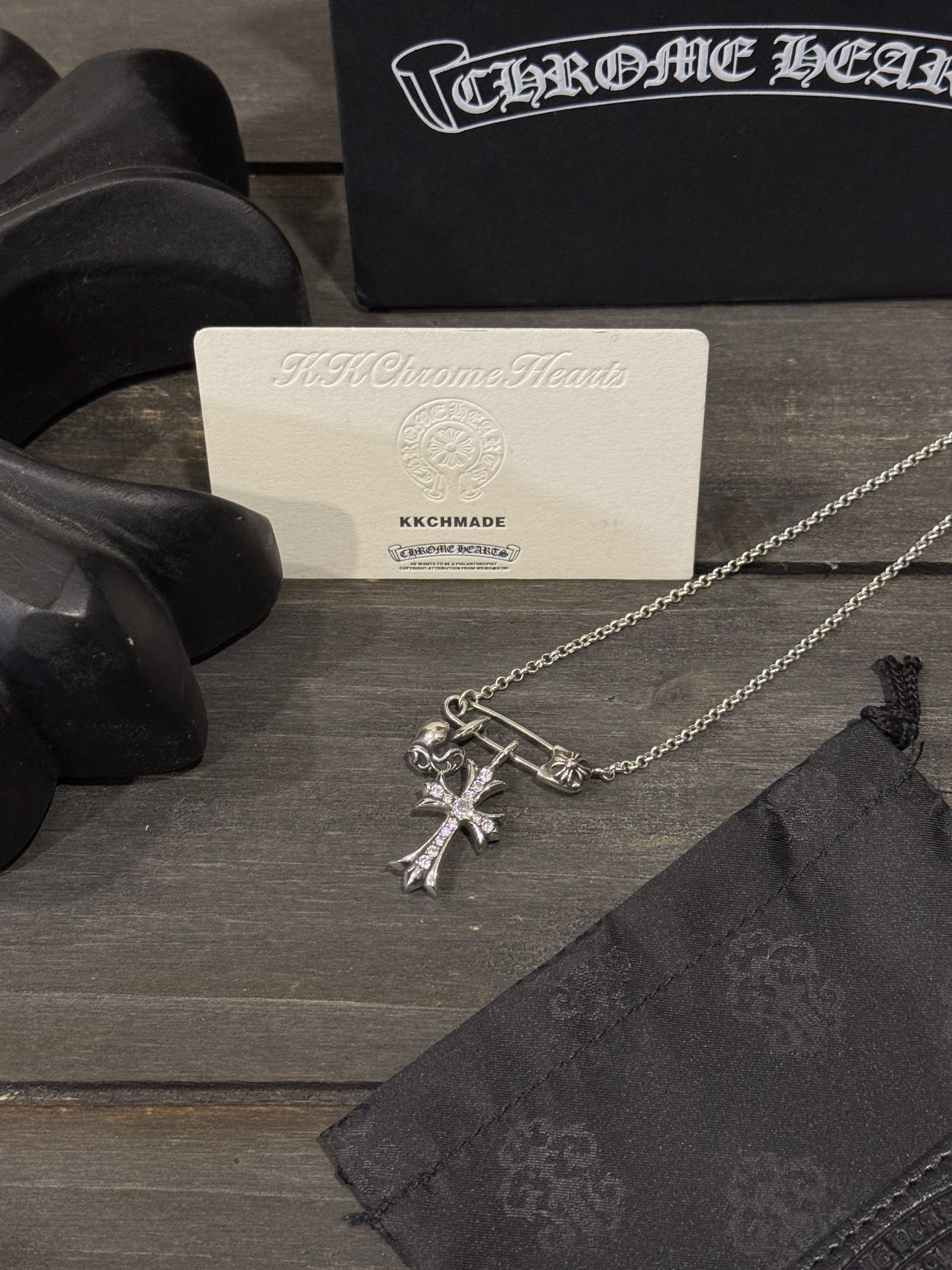 Customer order: brooch necklace + Tiny cross + heart pendant