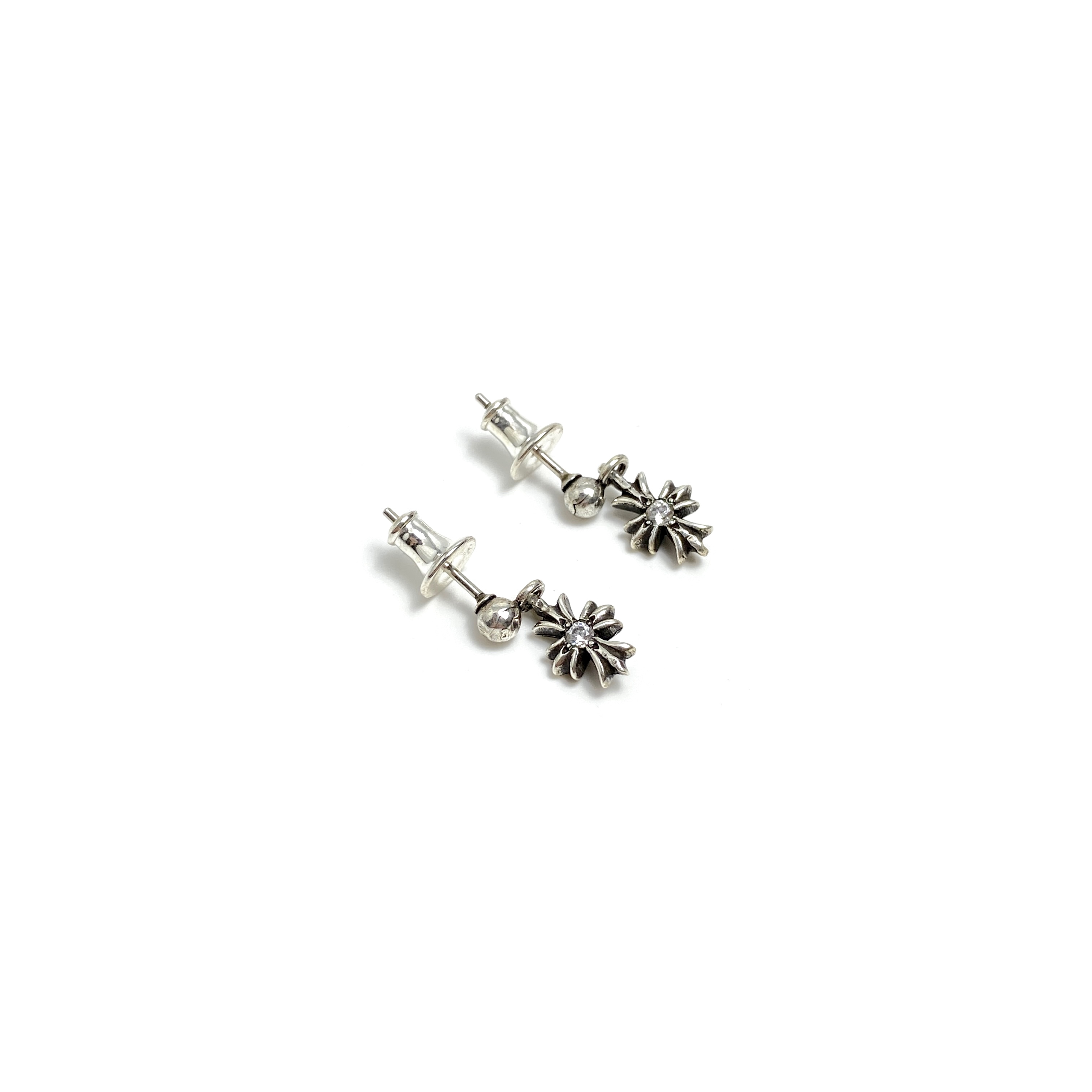 Chrome Hearts Solo Diamond Cross Earrings