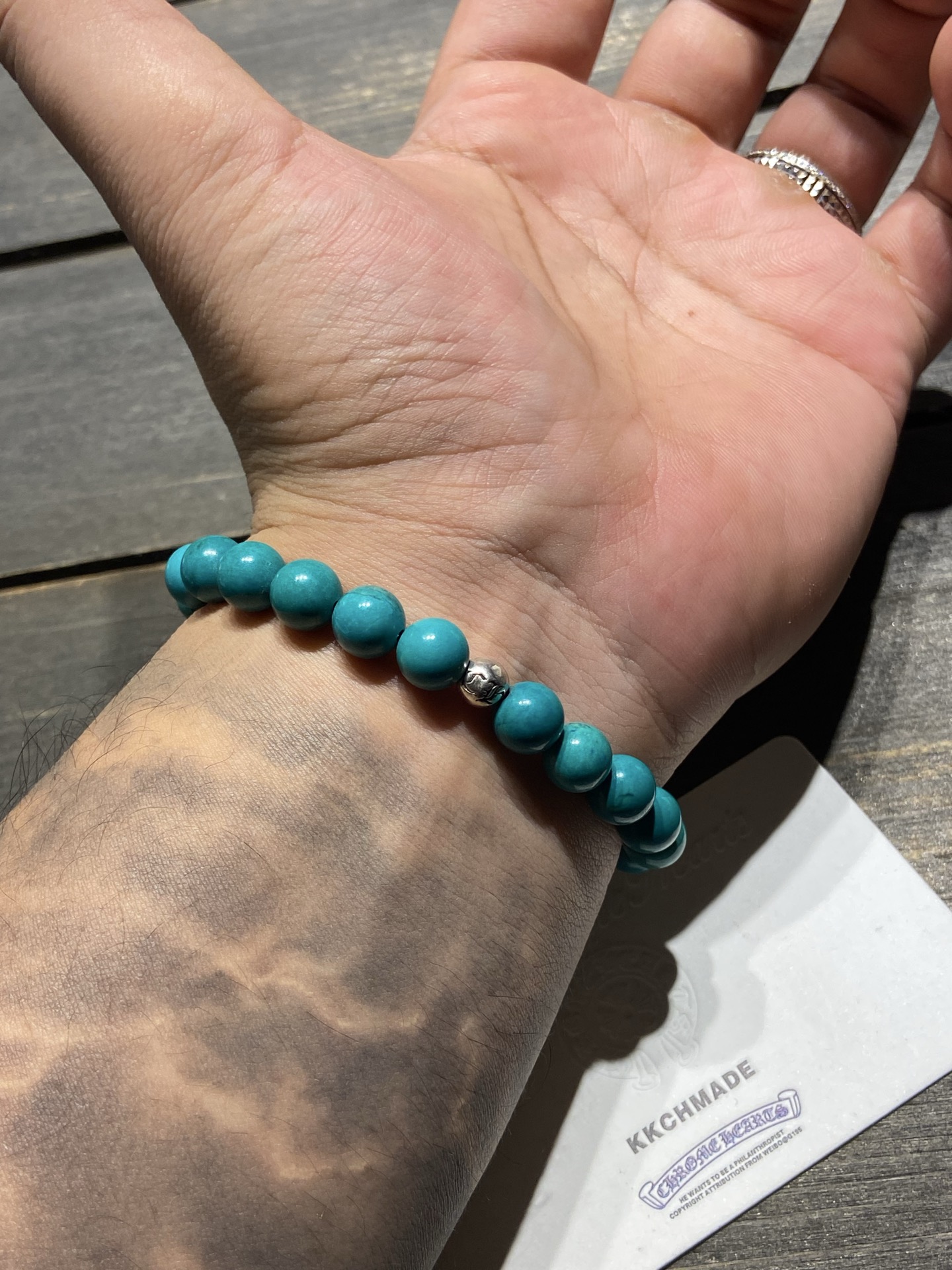 Customer order: turquoise 4-silver bead bracelet