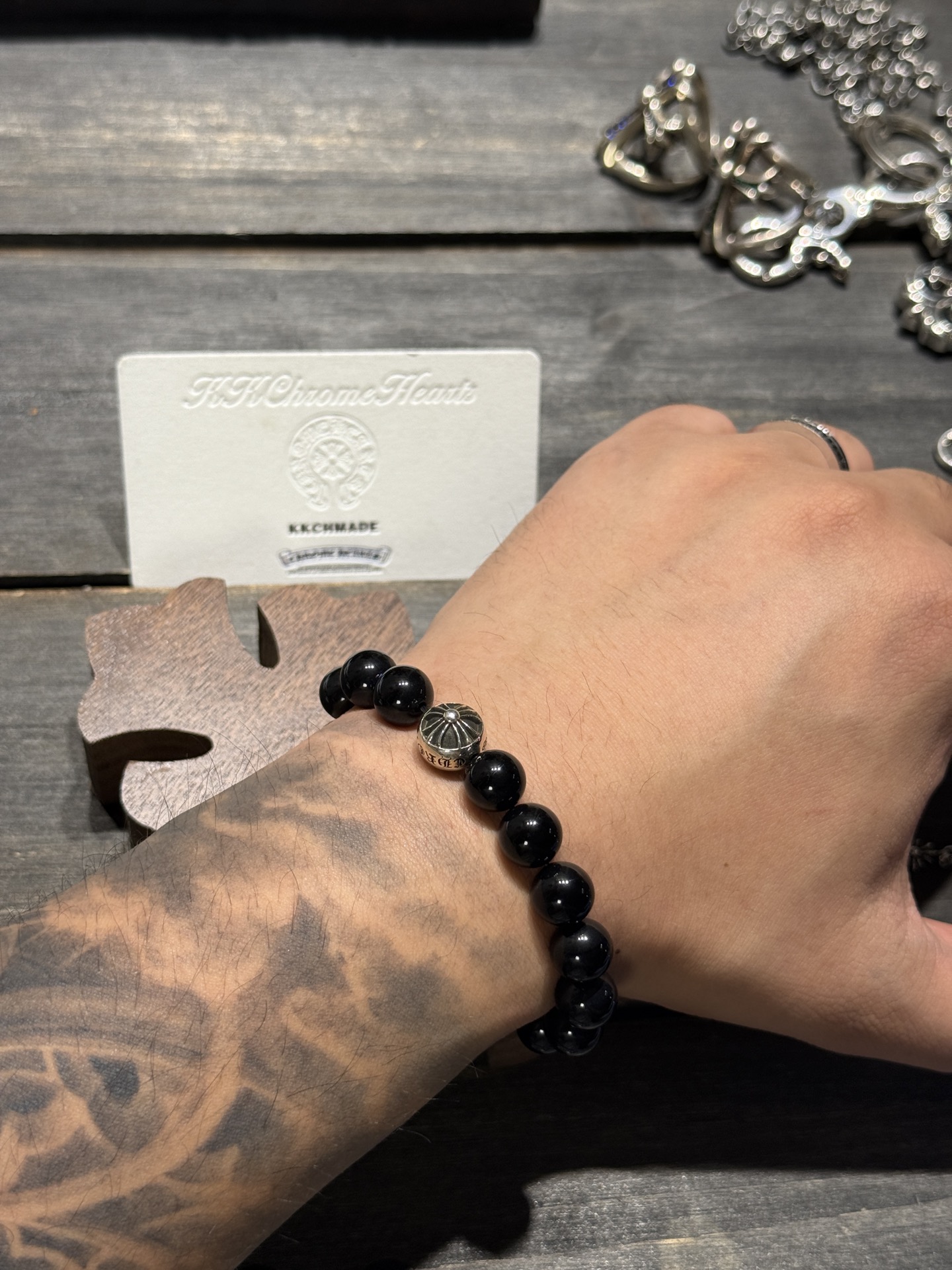 Obsidian Silver Bead Bracelet