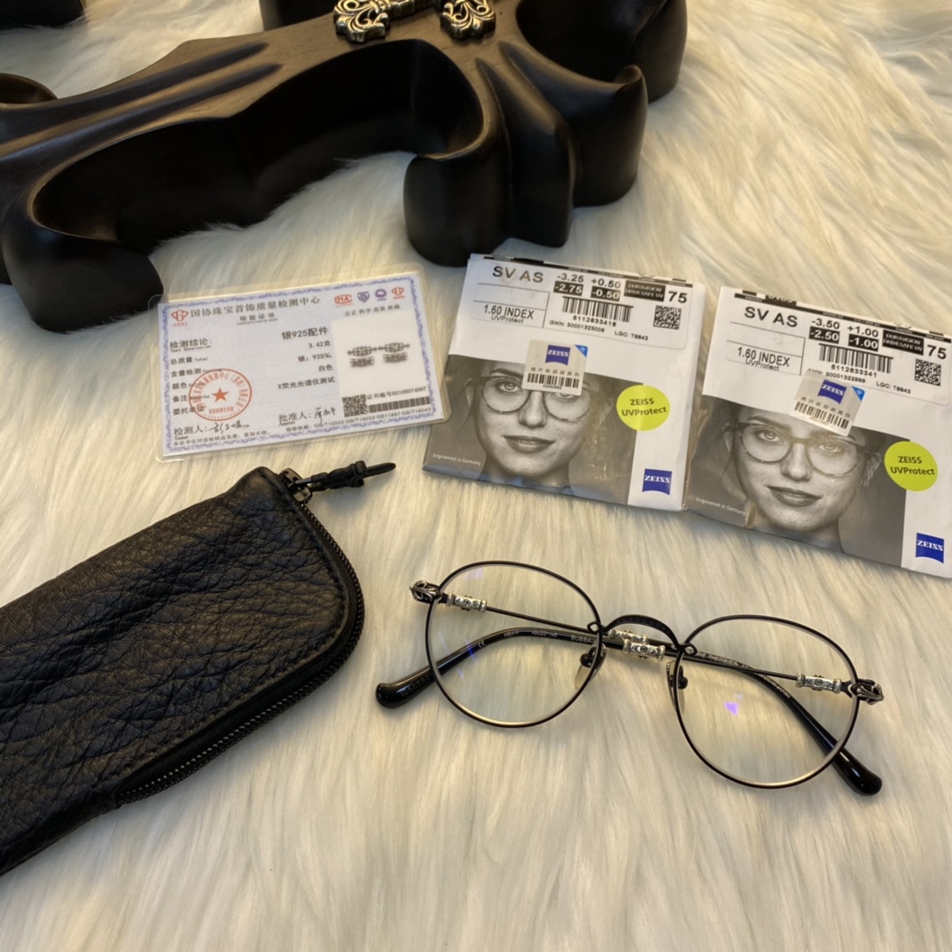 【Chrome Hearts Silver Accessories, Black Polka Dot Glasses】Finally shipped after 4 months of development. Accessories are identical to the authentic 925 silver. Leather bag packaging. Retail price: 9000+ RMB.