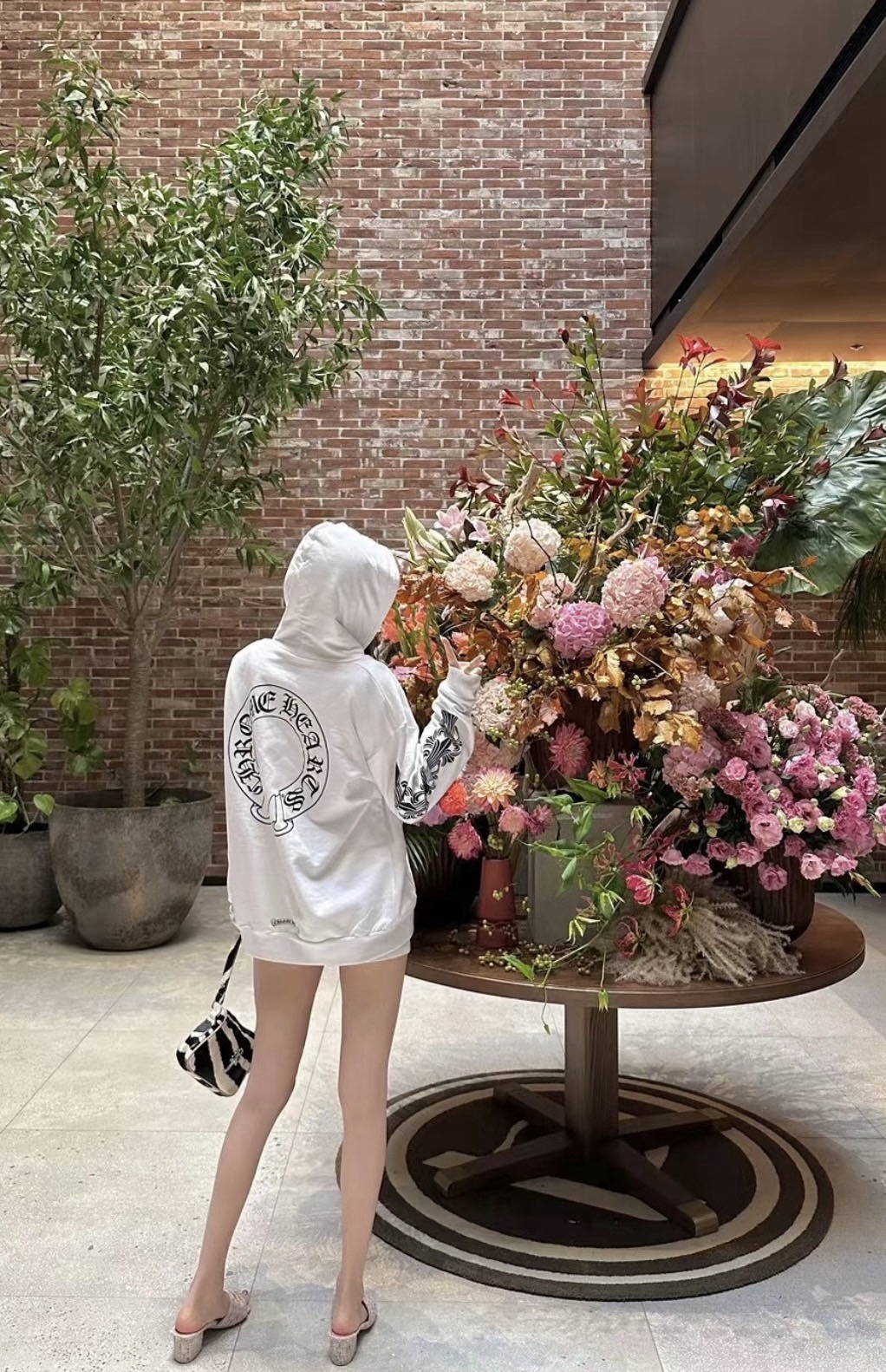 Chrome Hearts classic horseshoe double floral sleeve zip-up hoodie