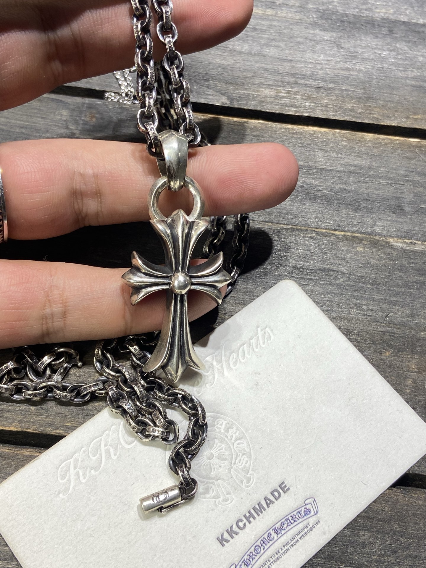 Customer order: Full diamond PP letter chain + teardrop cross