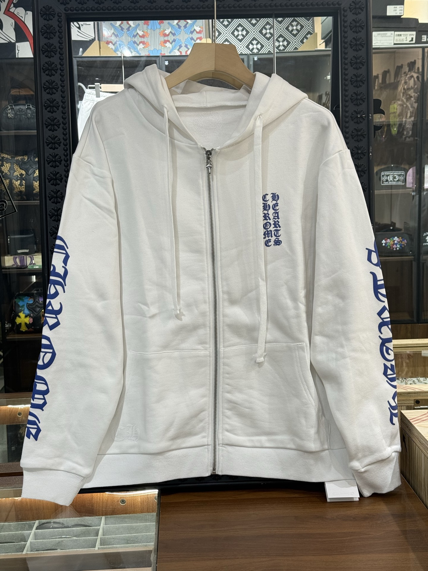 Chrome Hearts Blue Zip-Up Hoodie with Sanskrit LogoSize: S-XL