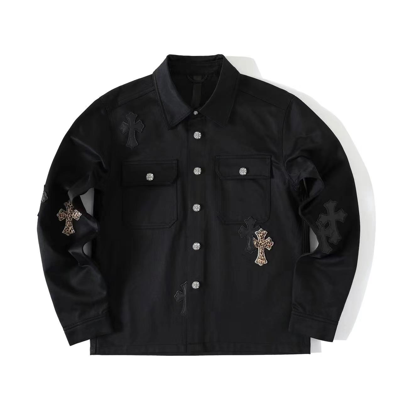 CH Leopard Print Cross Black Patchwork Shirt Jacket