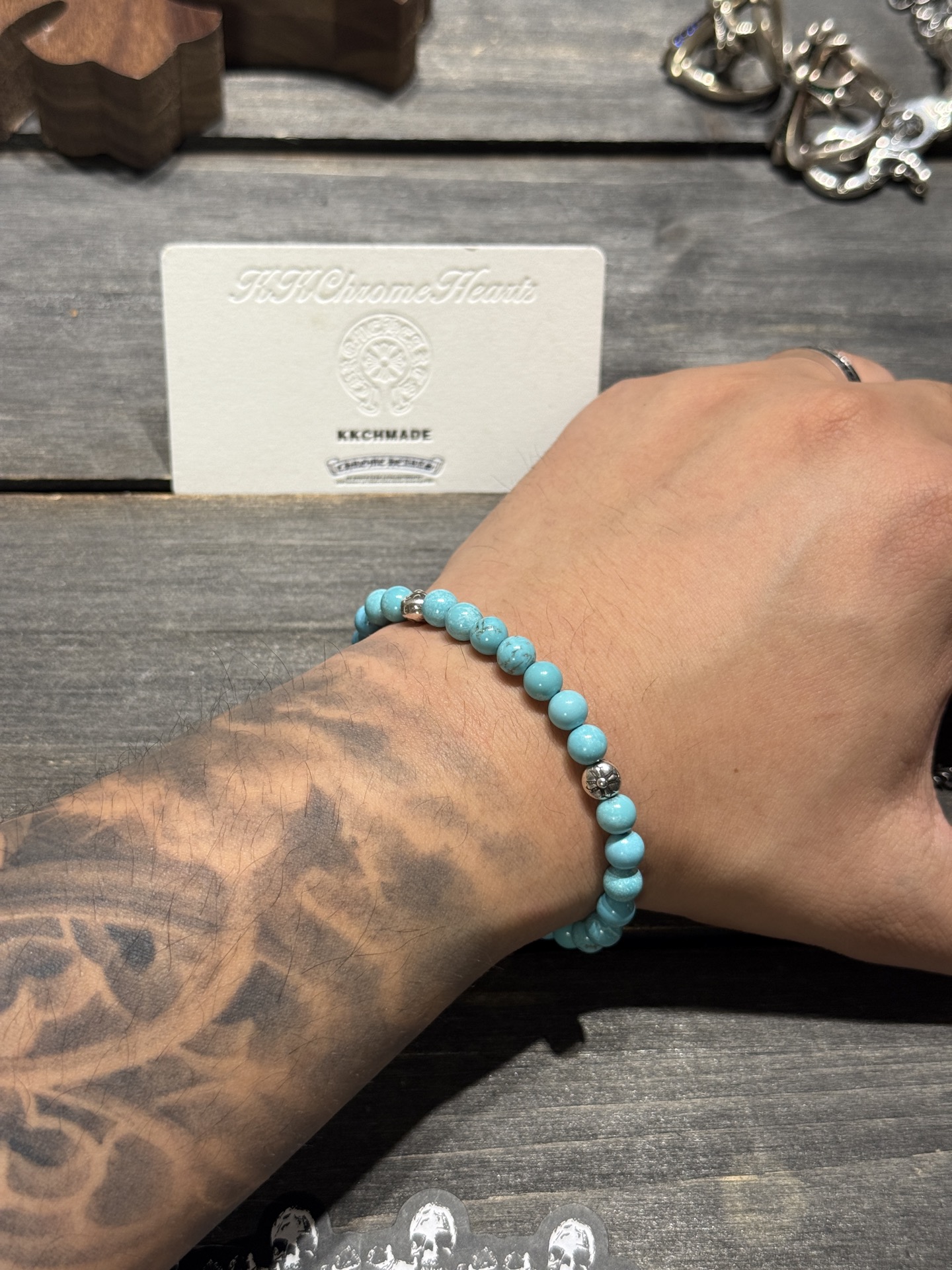 Turquoise Silver Bead Bracelet