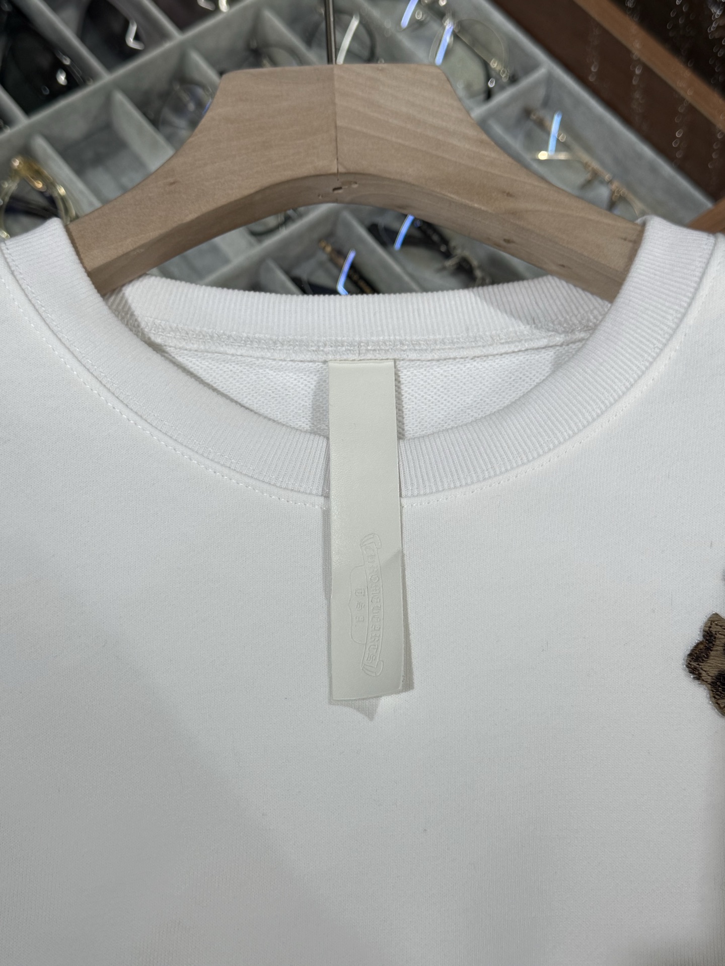 Chrome Hearts New Limited Edition White Leopard Print Patent Leather Cross Patchwork Sweatshirt with Horse Hair Cross PatchworkSize: S M L