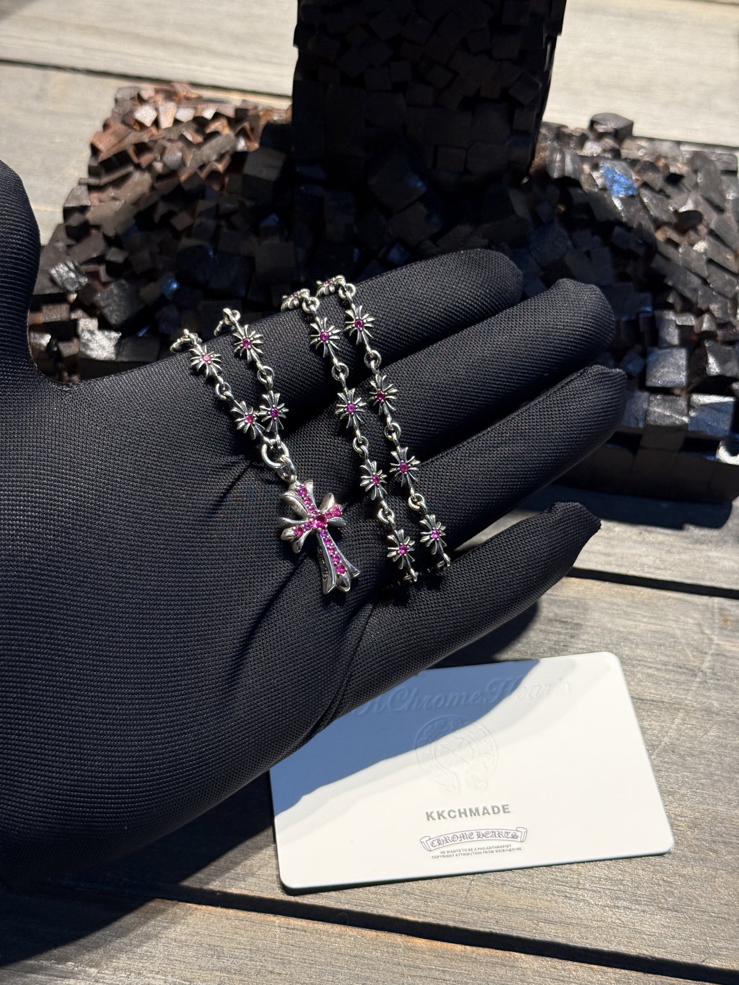 Customer order 🔝 Tiny E cross necklace fully set with red diamonds