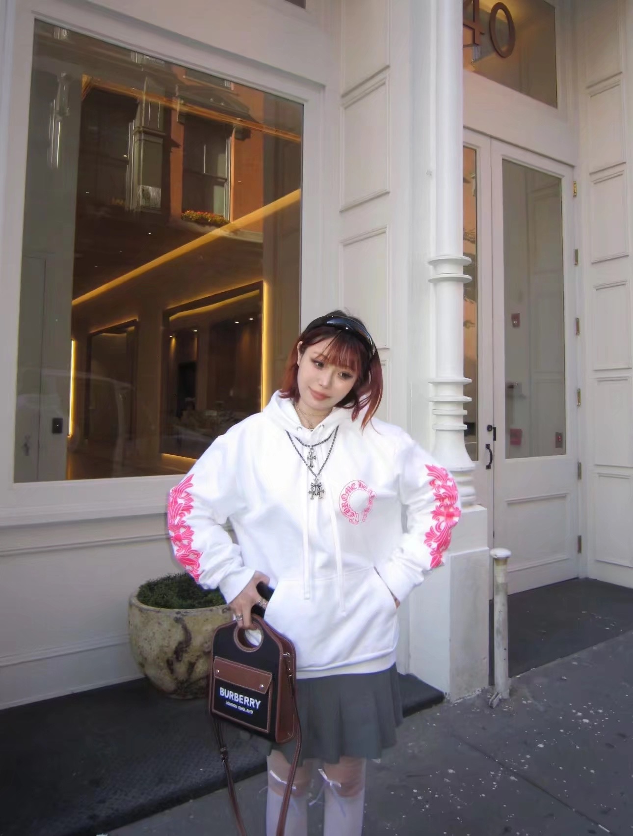 Chrome Hearts Pink Horseshoe Flower Sleeve Hooded Zip-Up SweatshirtSize: S M L XL