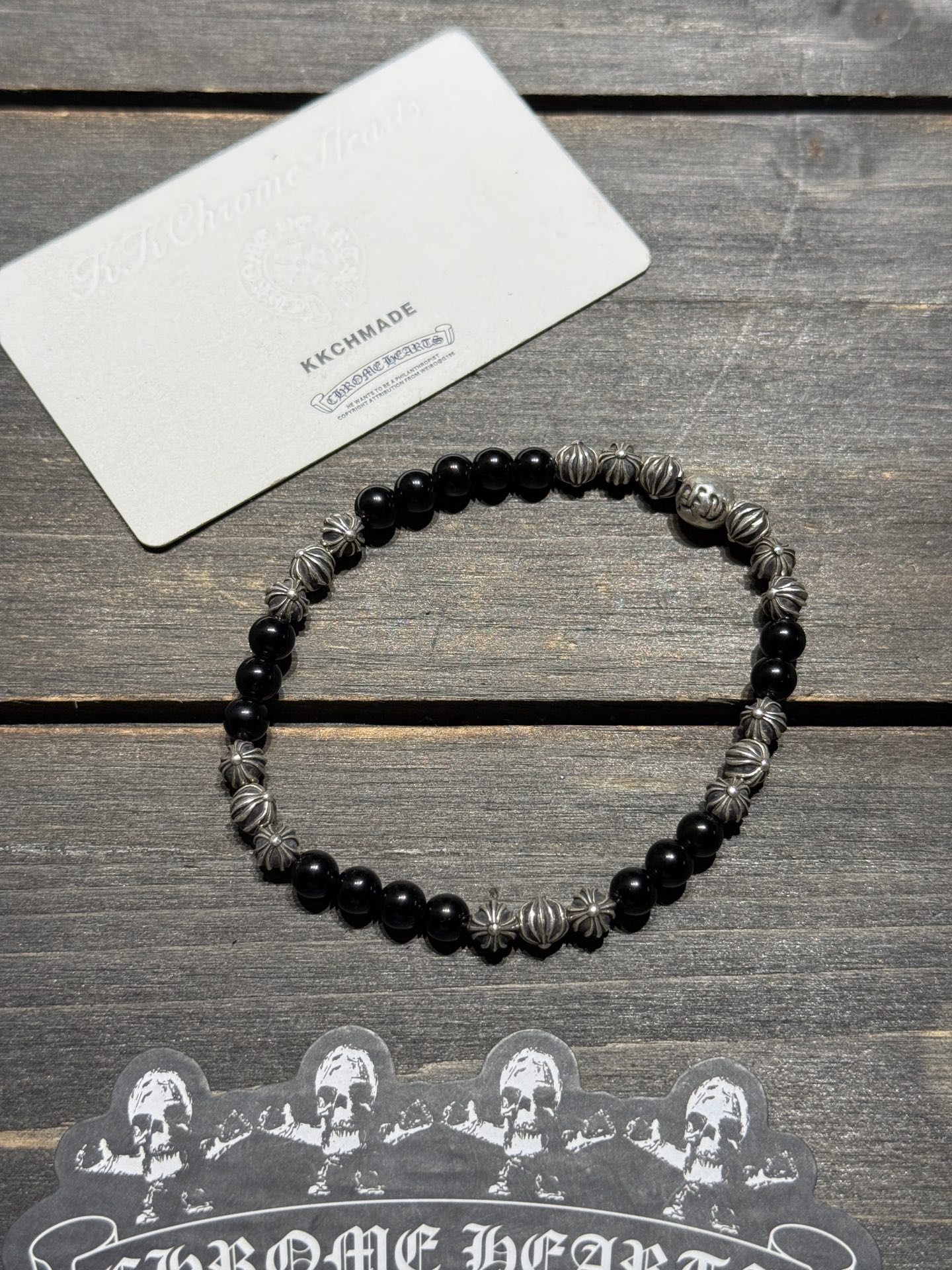 Customer order: 19-bead obsidian silver bead bracelet, graduation grade.