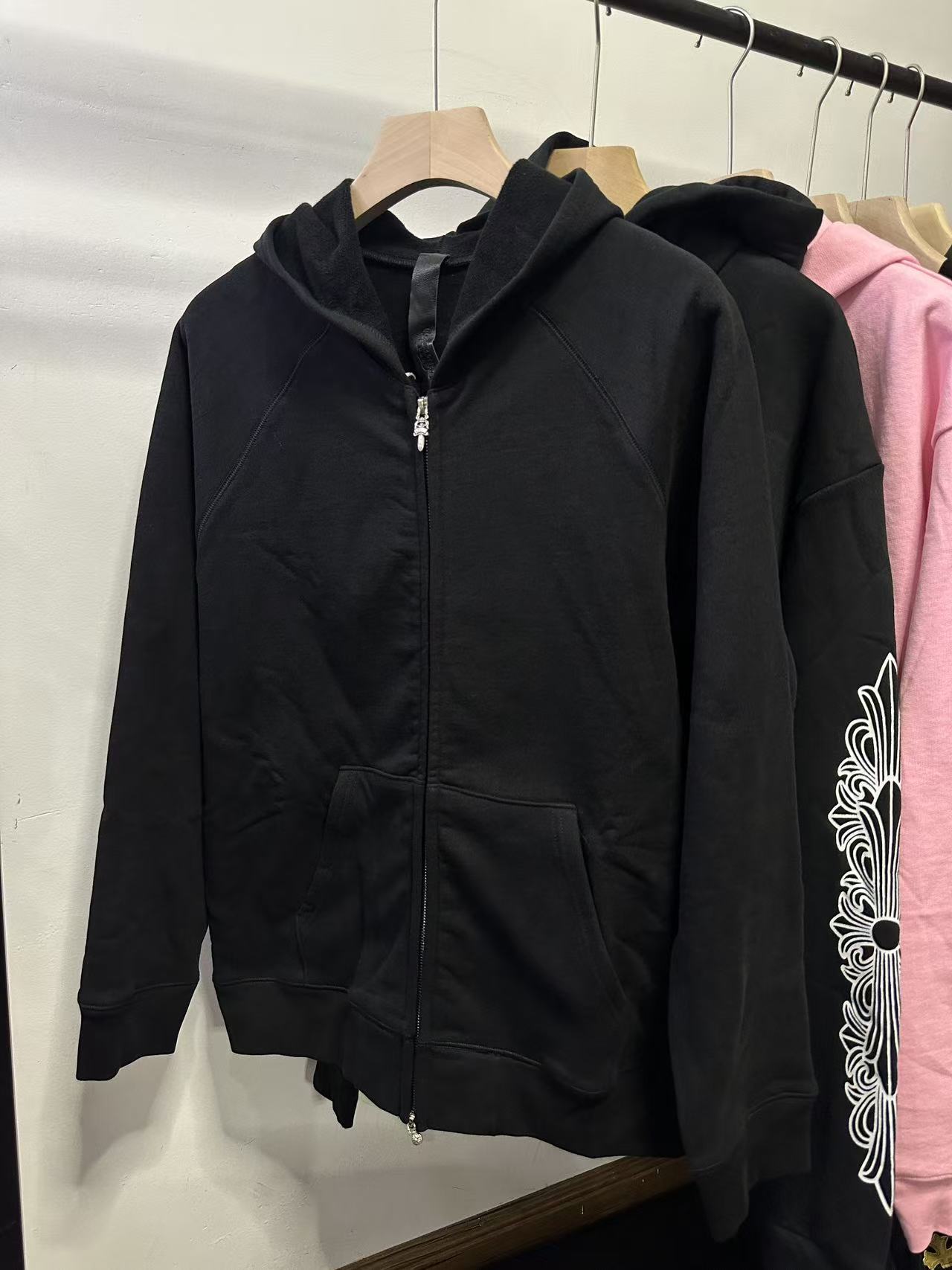 Chrome Hearts Black Zip-Up Sweatshirt with Three Cross Embroidered Letters Sizes S-XL