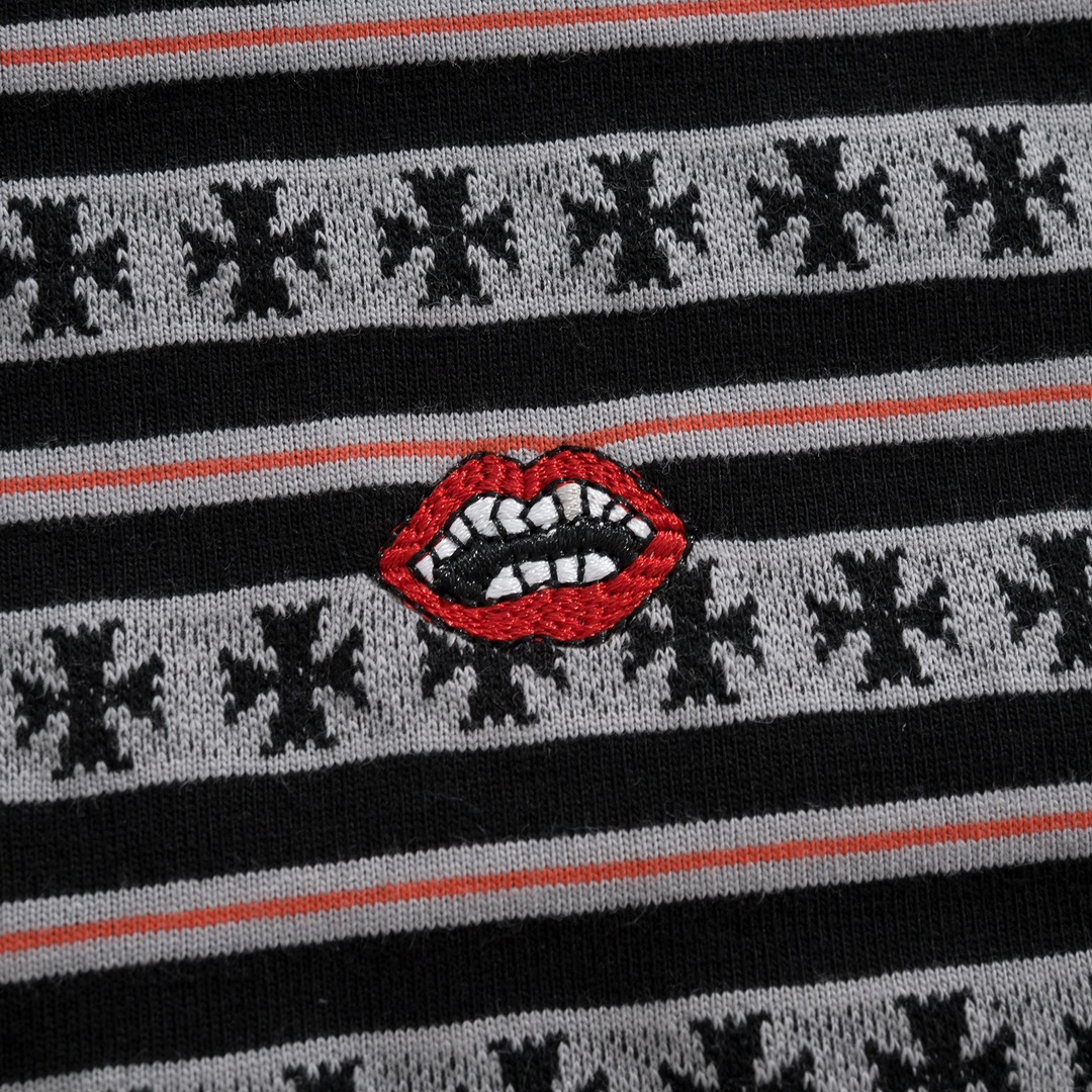 New Arrival: Chrome Hearts C2023FW CH Jacquard Striped Polo Long-Sleeve T-Shirt. Custom-dyed jacquard cross fabric, four colors available. Custom buttons on the neckline, embroidered chest, custom-dyed ribbed fabric. Sizes: S-L. Unisex.