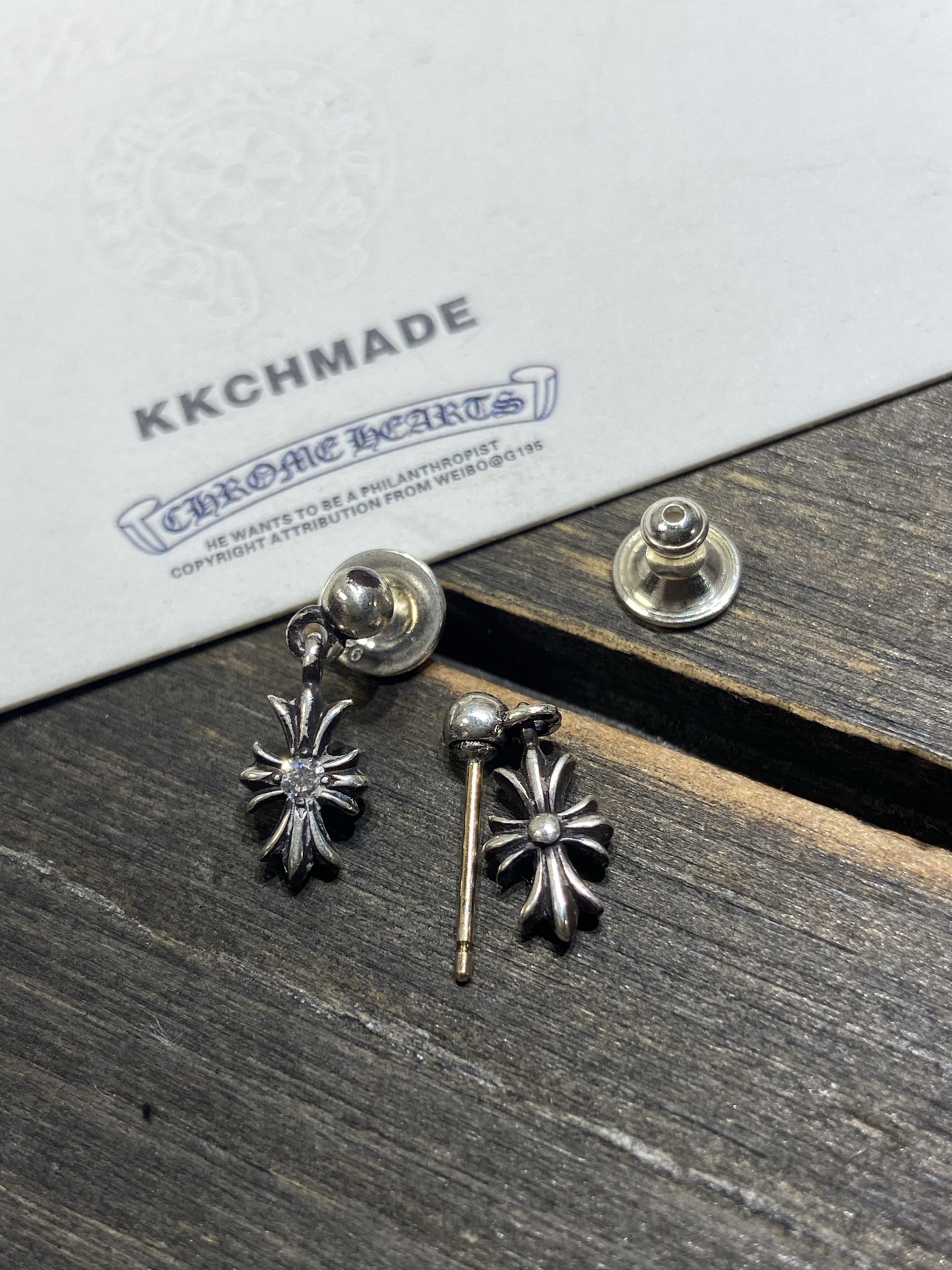 Customer order 🔝vvs single diamond cross gold needle stud earrings