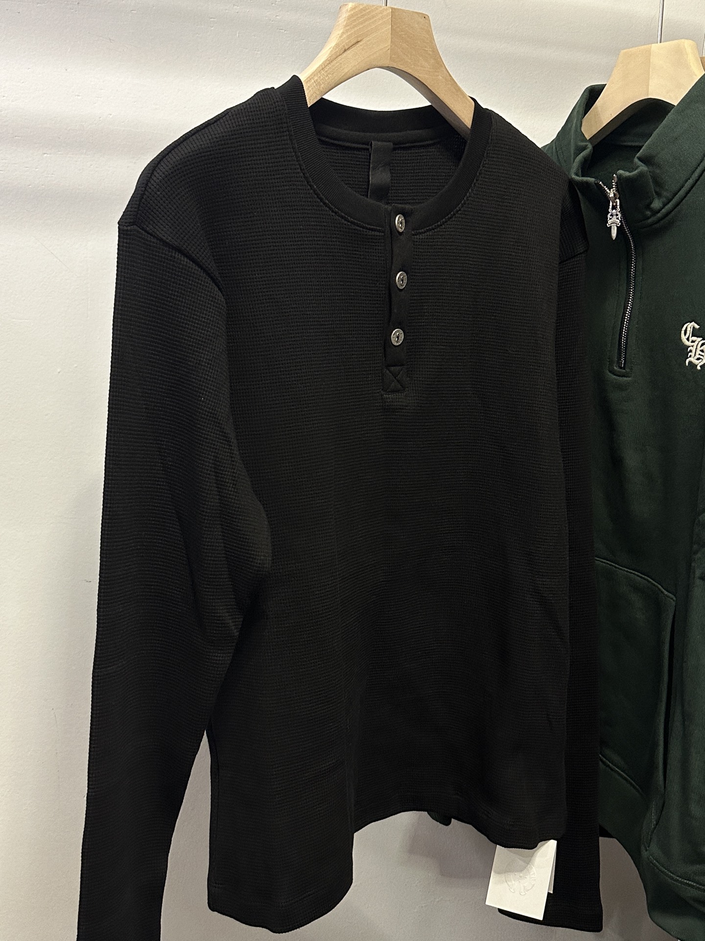 Chrome Hearts Embroidered Cross Letter Black Waffle Sweatshirt, Double-Layer Thick Fabric, Same Style as Original. Sizes S-XL