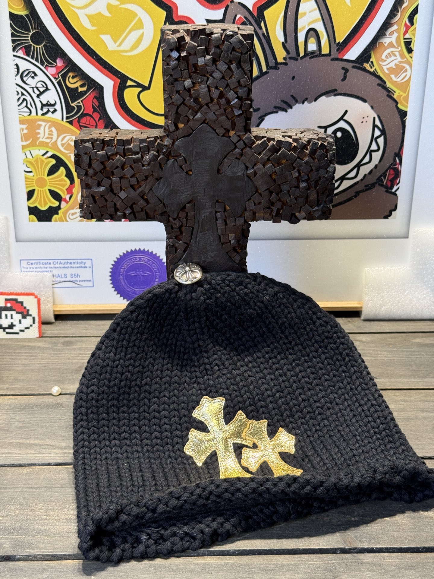 Customer order: Double 10 gold beanie with sterling silver buckle and premium car emblem.