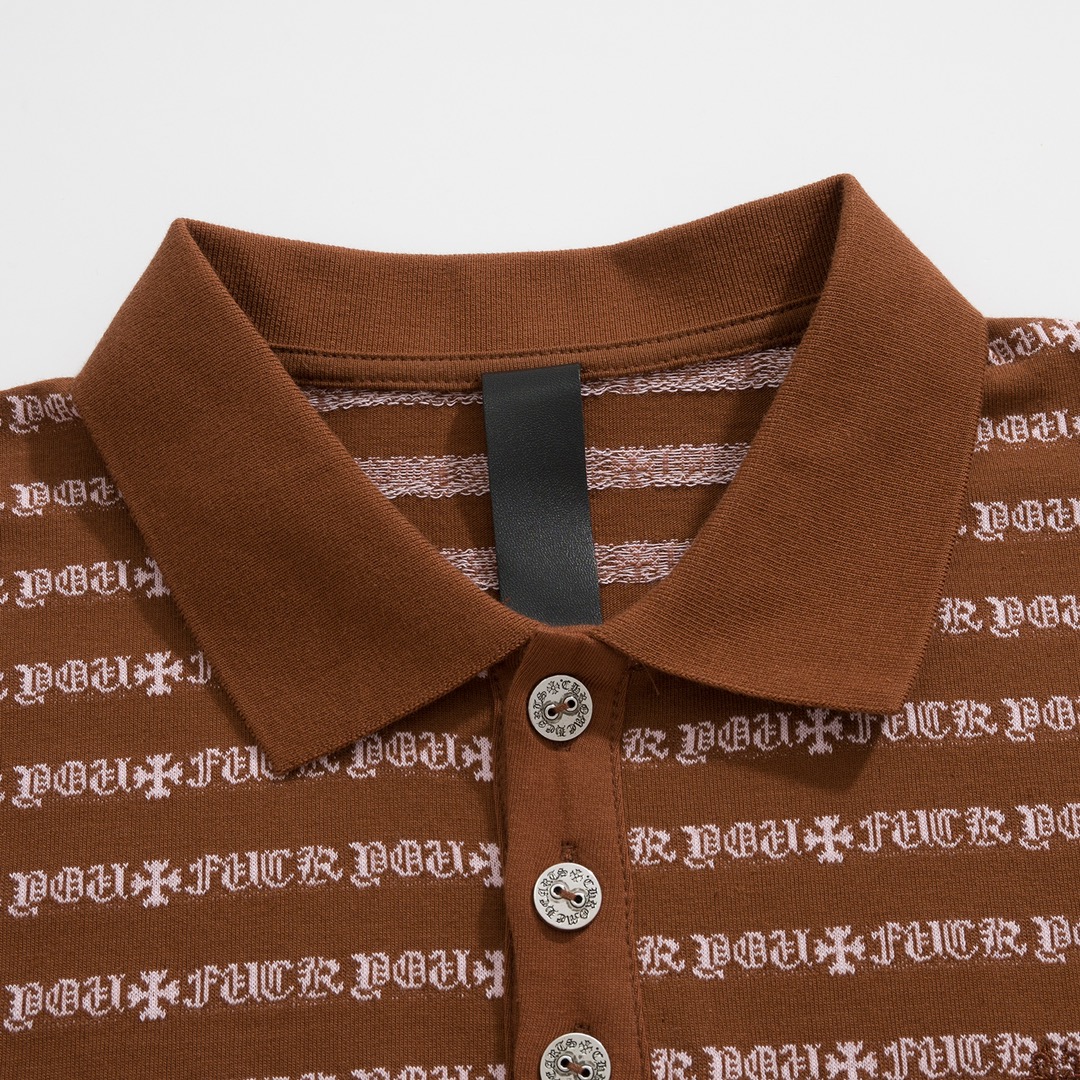 New Arrival: Chrome Hearts C2023FW CH Jacquard Striped Polo Long-Sleeve T-Shirt. Custom-dyed jacquard cross fabric, four colors available. Custom buttons on the neckline, embroidered chest, custom-dyed ribbed fabric. Sizes: S-L. Unisex.
