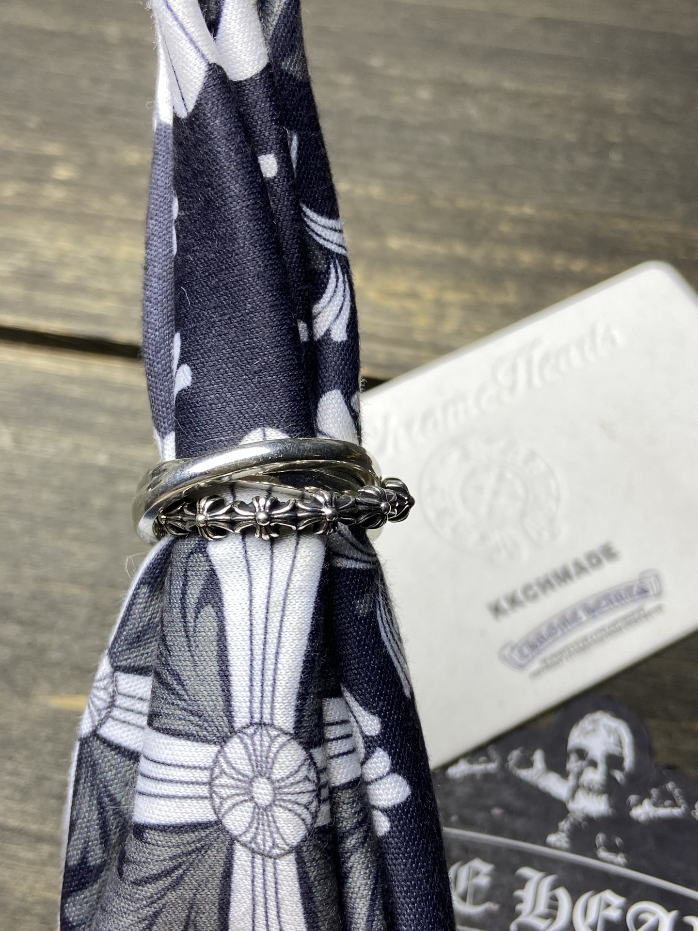 Tiny three-ring ring, all sizes available.