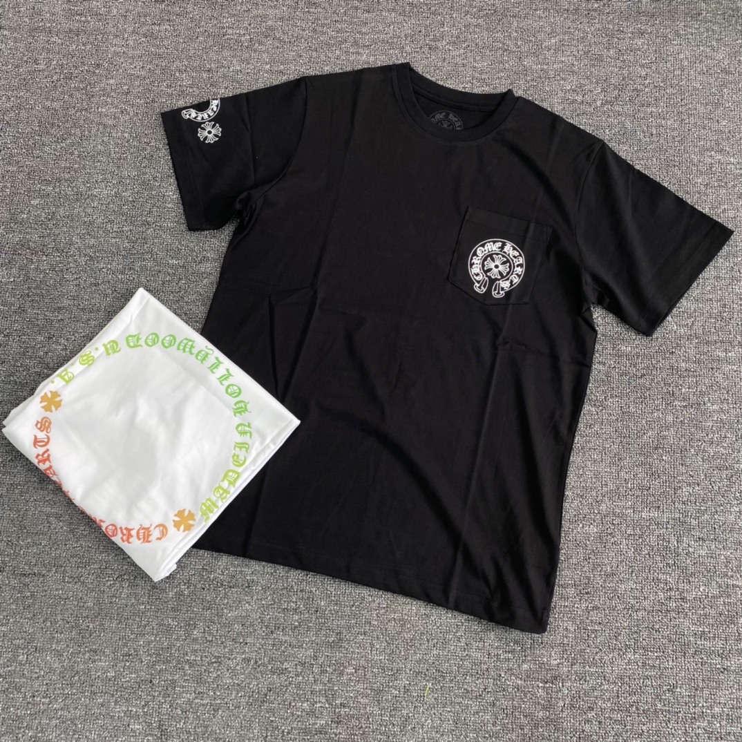 Chrome Hearts gradient circular short-sleeved shirt. Features a patch pocket on the chest, and the cuffs are made of the same cross-ribbed fabric as the neckline, not the main body fabric. Multi-color printing uses a hand-printing process to ensure c