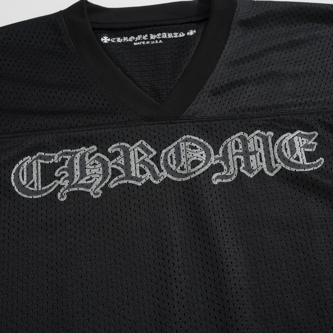 CH Chrome Hearts Ice Hockey Short-Sleeve T-ShirtCustom mesh material, Sanskrit print, woven label embellishment, V-neck design, skin-friendly and comfortableSizes S, M, L