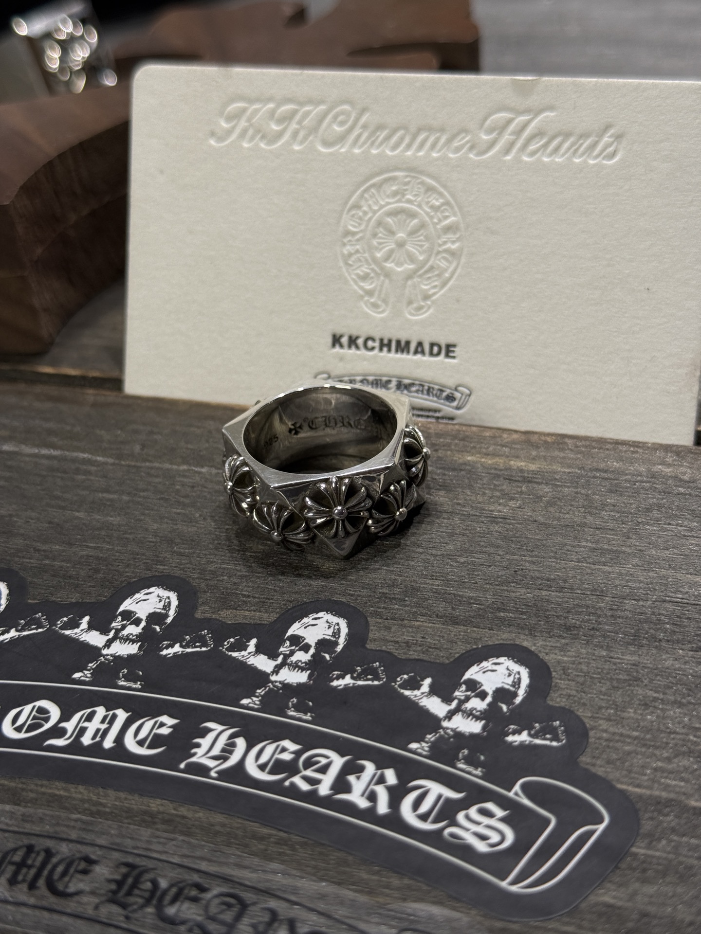 Faceted cross flower ring, all sizes in stock.