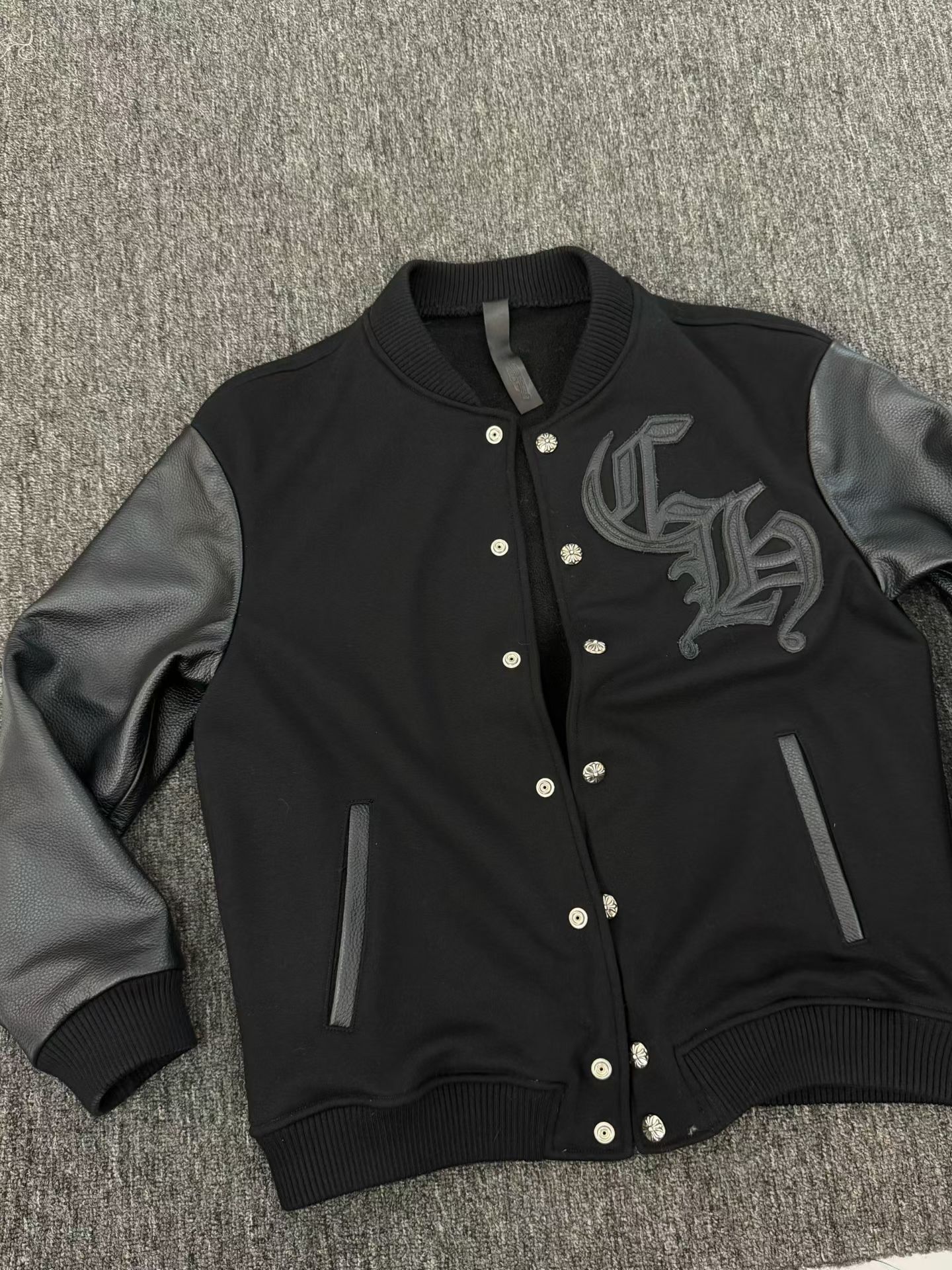 Chrome Hearts Classic Fleece and Leather Baseball JacketHand-stitched leather, silver-plated hardwareSizes: XS-XXL
