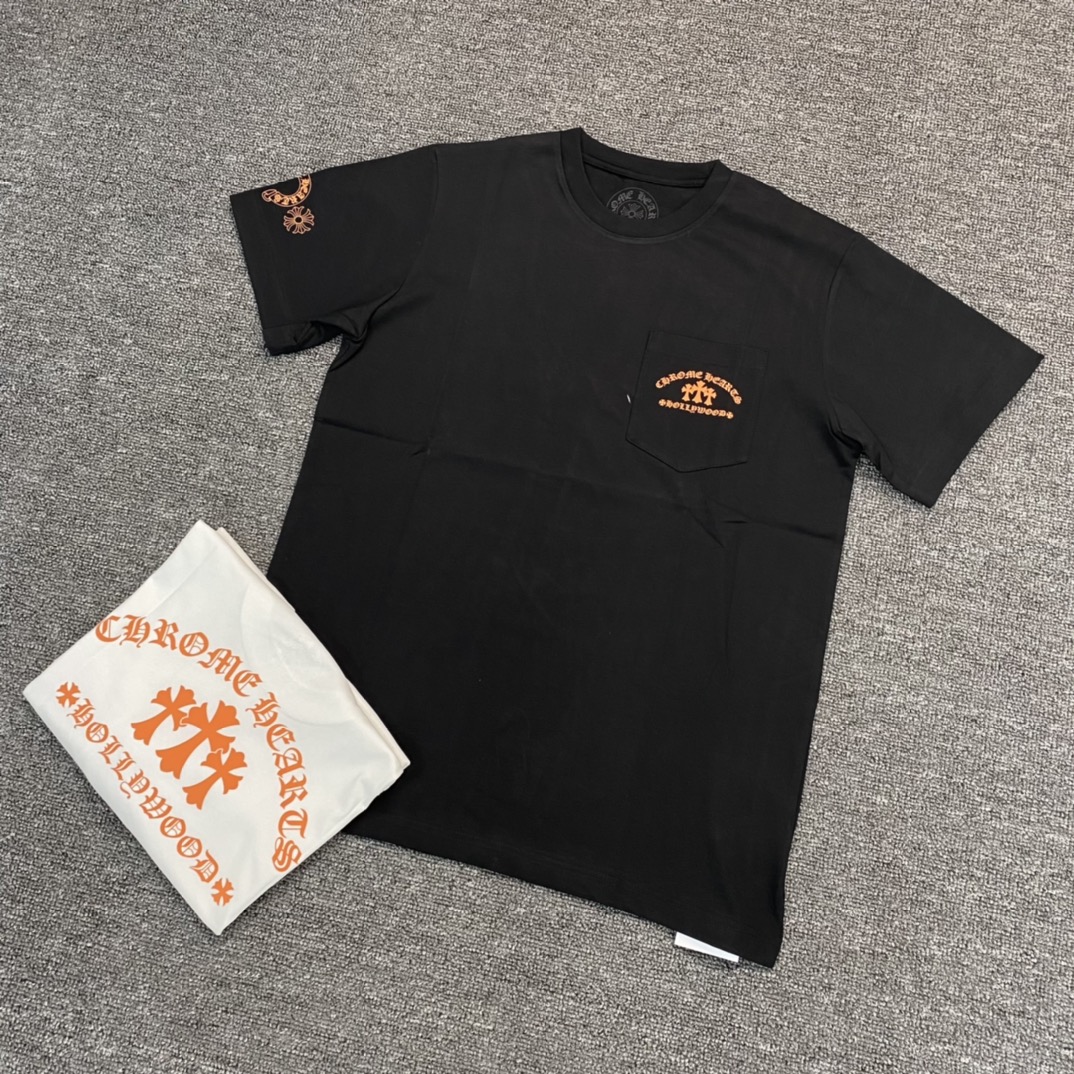 Chrome Hearts CH23SS Orange Cross Short-Sleeve T-ShirtFabric: Custom-woven and dyed 40% count 230g pure cotton, single-sided reactive dyeing. The entire garment features a hand-printed thermosetting ink, resulting in a slightly matte finish rather
