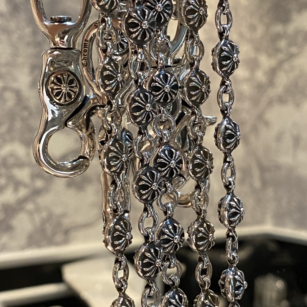 Chrome Hearts925 Sterling Silver Cross Ball Chain for Bags and PantsLength: 42cm, Weight: 100g