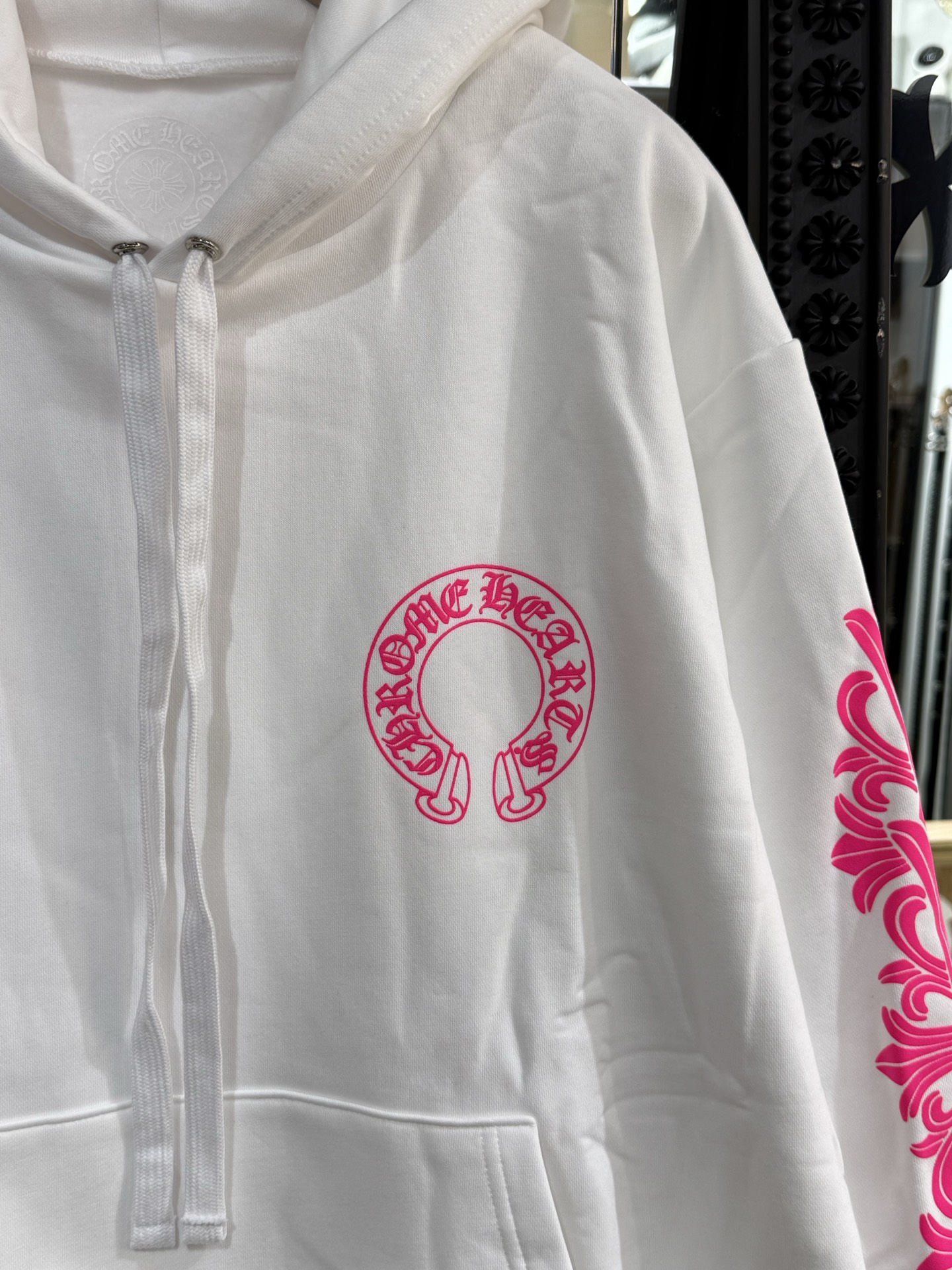 Chrome Hearts Pink Horseshoe Flower Sleeve Hooded Zip-Up SweatshirtSize: S M L XL