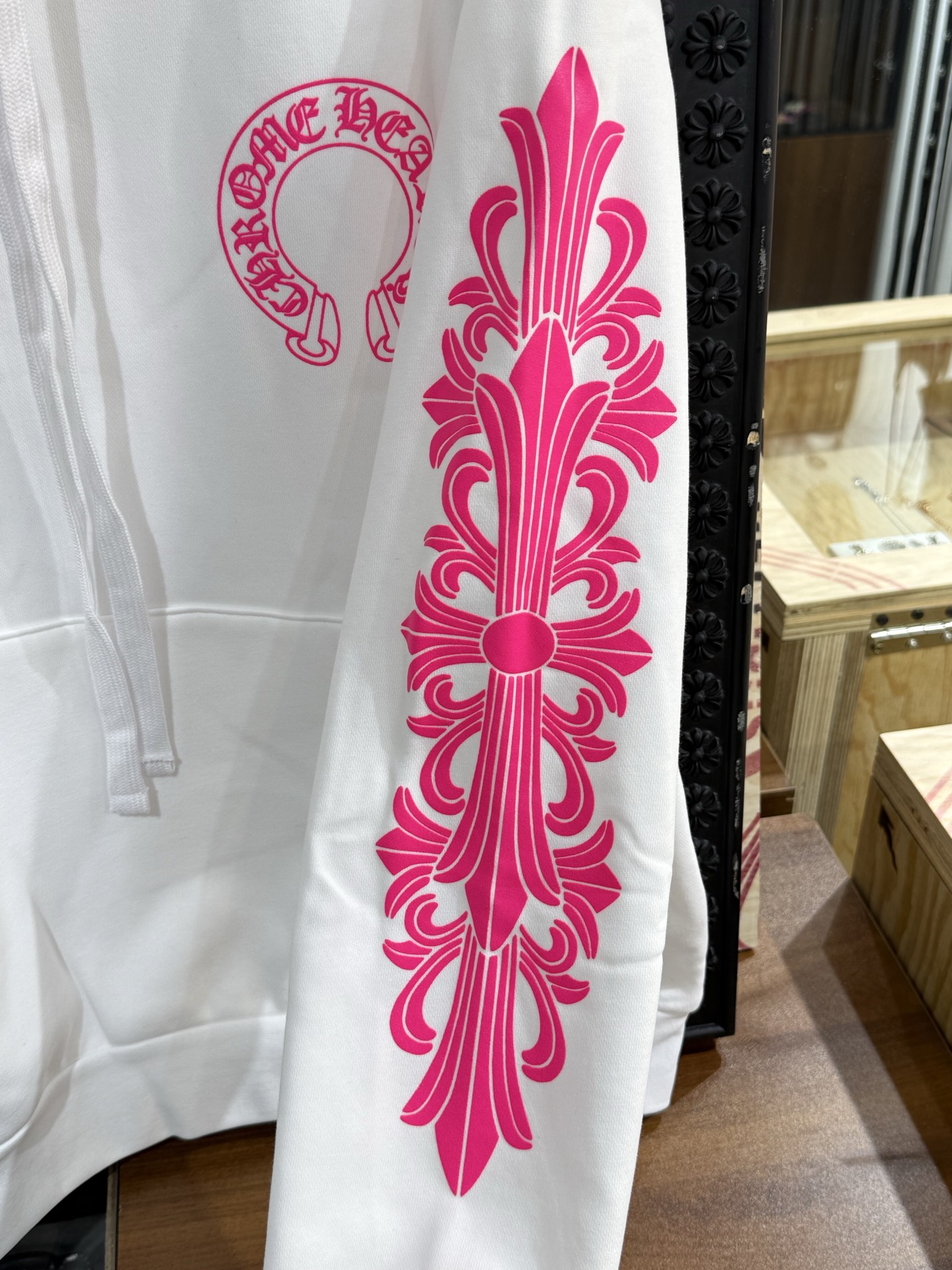 Chrome Hearts Pink Horseshoe Flower Sleeve Hooded Zip-Up SweatshirtSize: S M L XL