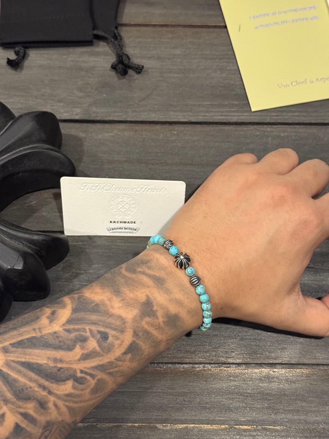 Customer order: 4-bead turquoise cross-pattern bracelet