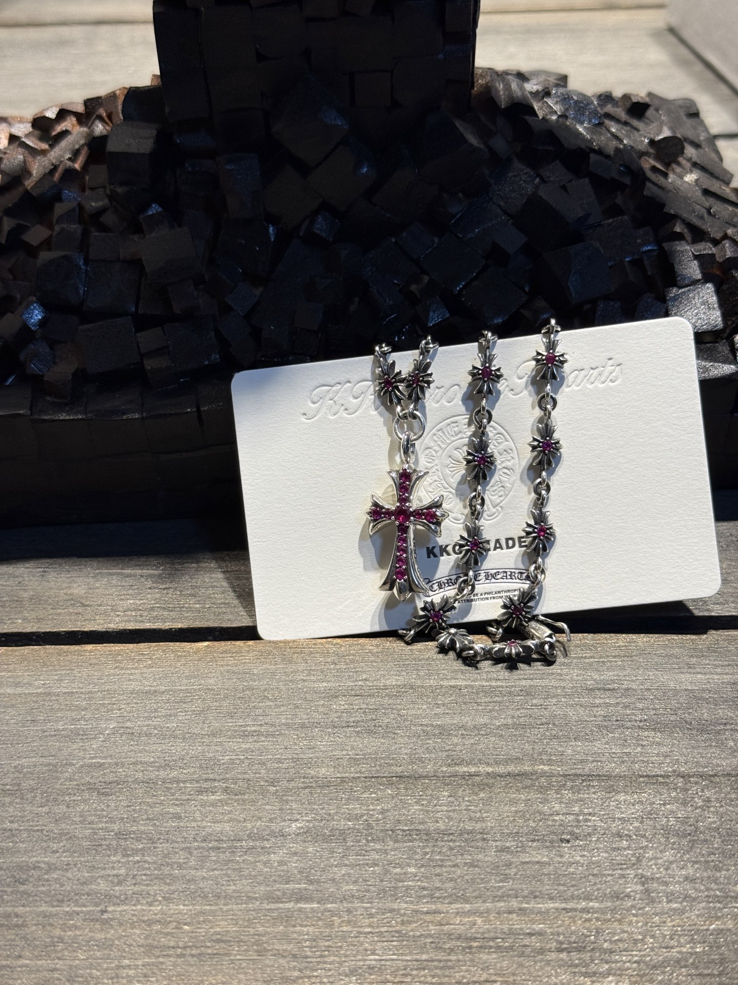 Customer order 🔝 Tiny E cross necklace fully set with red diamonds