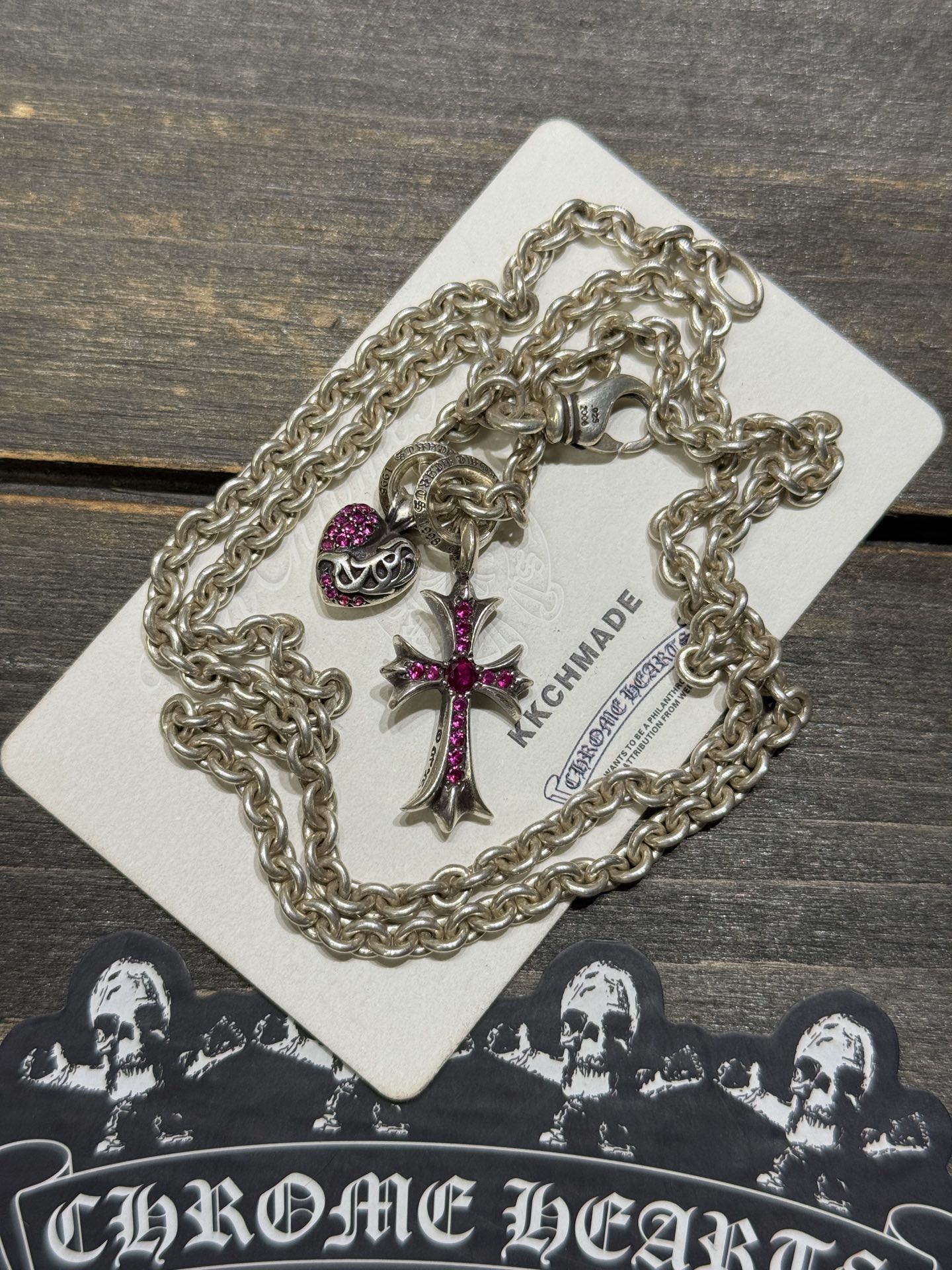 Custom order 🔝 Sterling silver with full red diamond settingSingle band heart-shaped vine design & Tiny cross