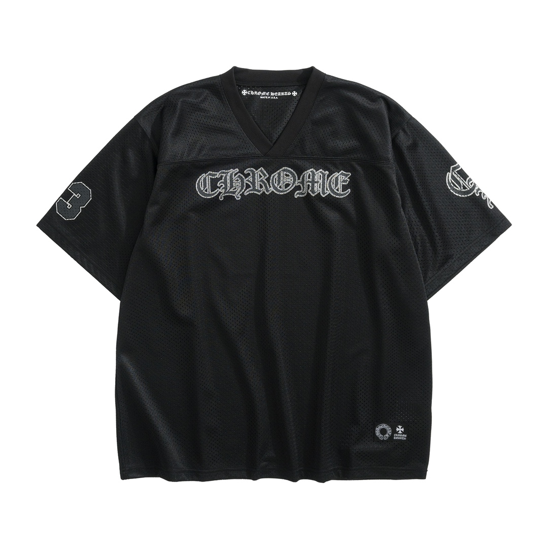 CH Chrome Hearts Ice Hockey Short-Sleeve T-ShirtCustom mesh material, Sanskrit print, woven label embellishment, V-neck design, skin-friendly and comfortableSizes S, M, L