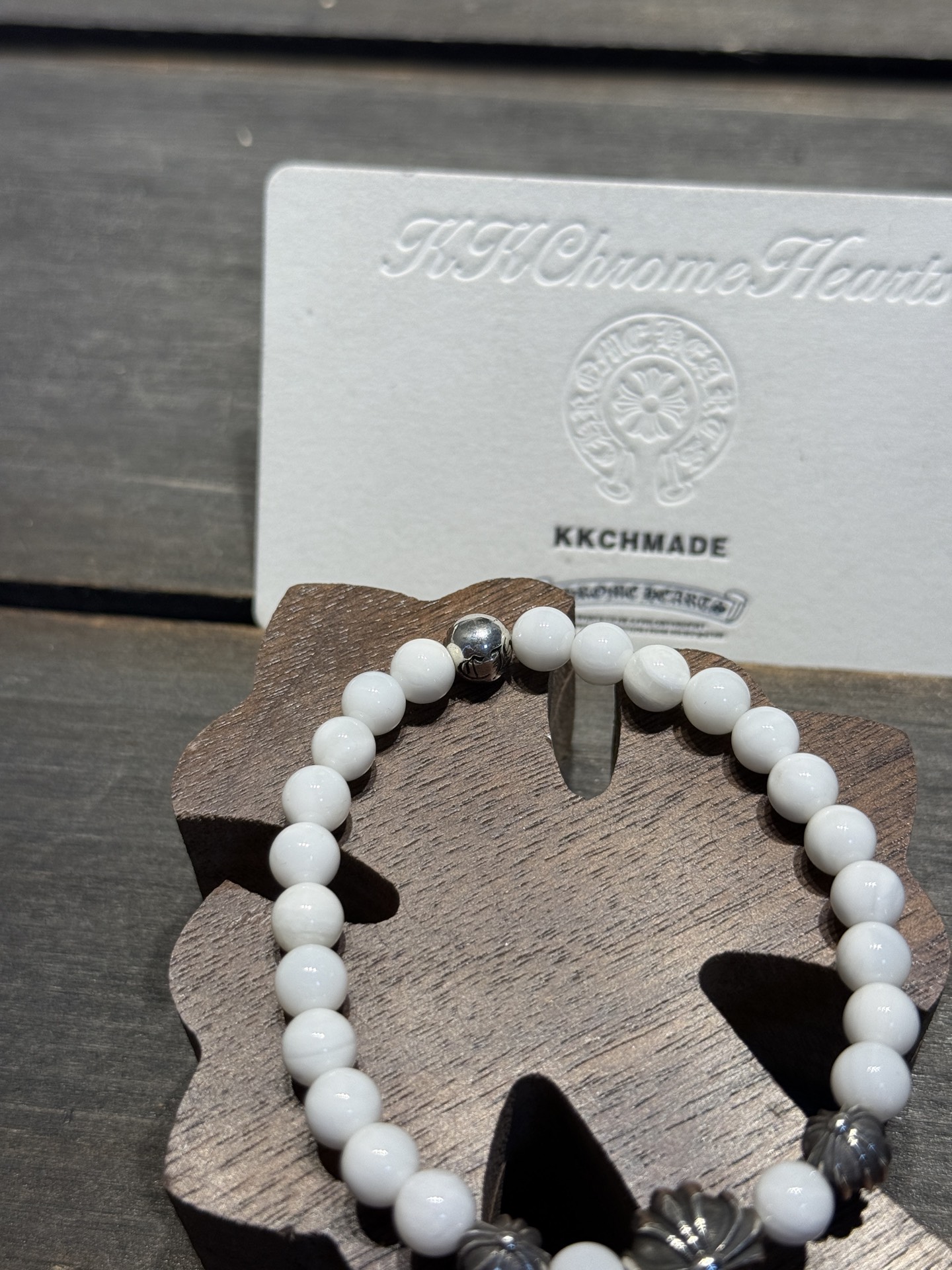White agate and silver bead bracelet, available now.