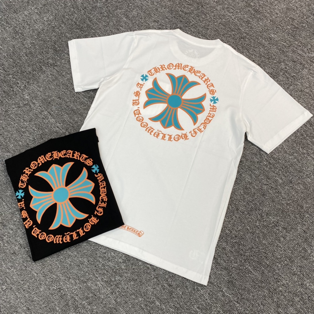 Chrome Hearts Miami Exclusive Orange Cross Short-Sleeve T-ShirtFurthermore, the fabric is custom-woven and dyed at 40% weave, 230g pure cotton, single-sided reactive dyeing. The entire garment features a hand-printed thermosetting ink, resulting in