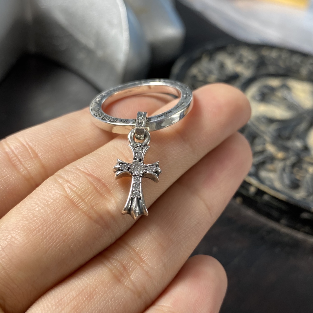 KkChrome Hearts Authentic Duplicate Diamond Cross Flower Pendant Ring