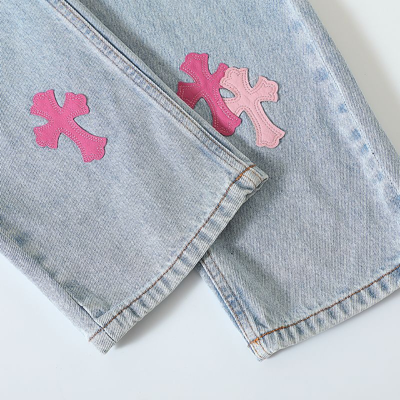 CH Chrome Hearts Jeans7x7 denim blue jeans, Levies 501 sole, genuine lambskin cross, custom-made full set of electroplated genuine silver hardware (not imitation silver!)