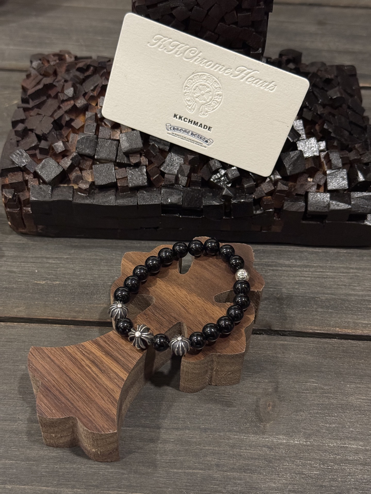 Customer order 🔝 Obsidian 4-Silver Bead Bracelet