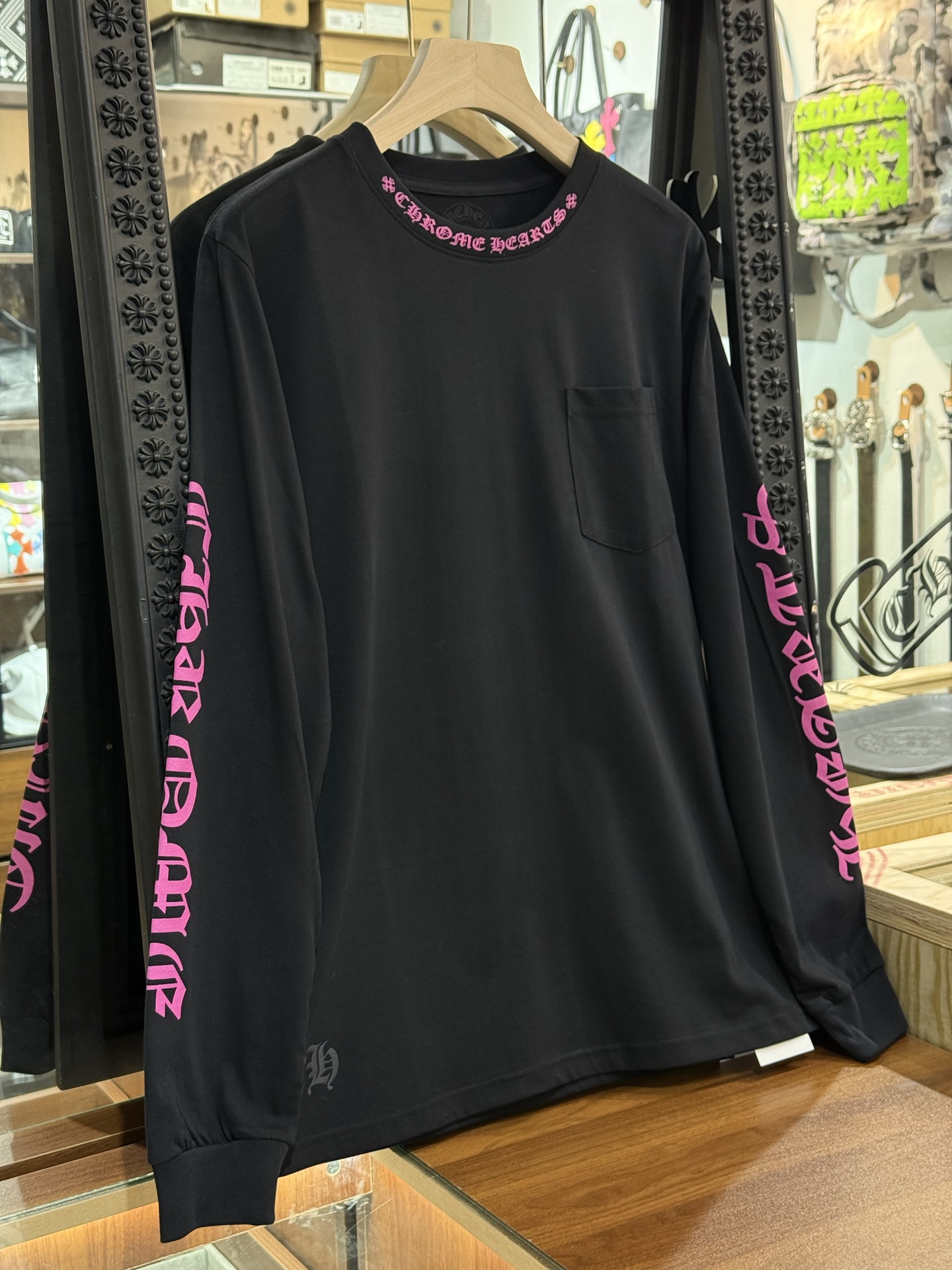 Chrome Hearts Black/Pink Floral Letter Long-Sleeve T-ShirtSizes: S M L XL XXL