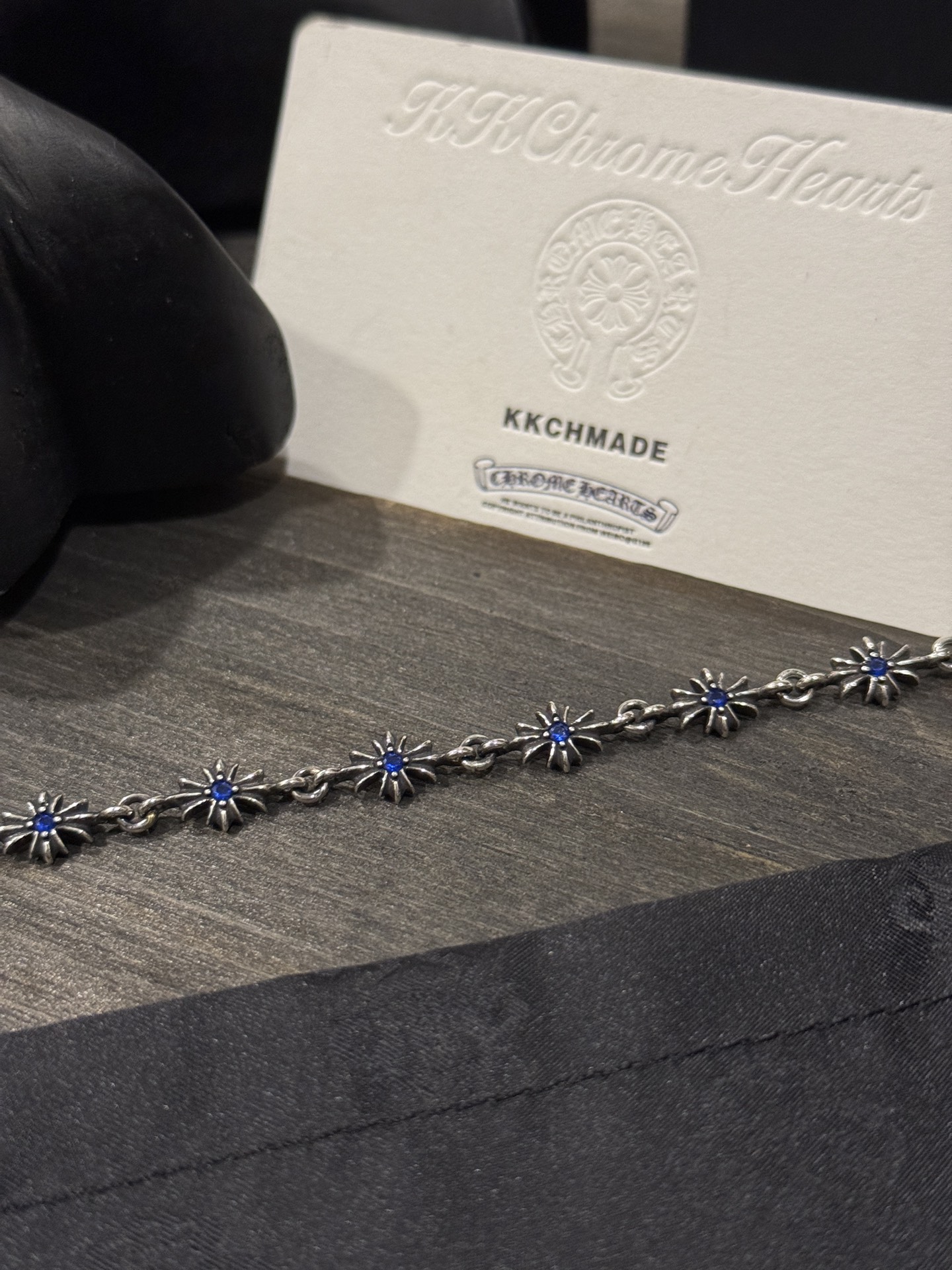 Ordered Sterling Silver Blue Diamond Tiny E Fine Cross Bracelet