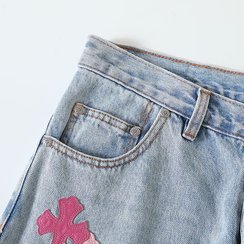 CH Chrome Hearts Jeans7x7 denim blue jeans, Levies 501 sole, genuine lambskin cross, custom-made full set of electroplated genuine silver hardware (not imitation silver!)