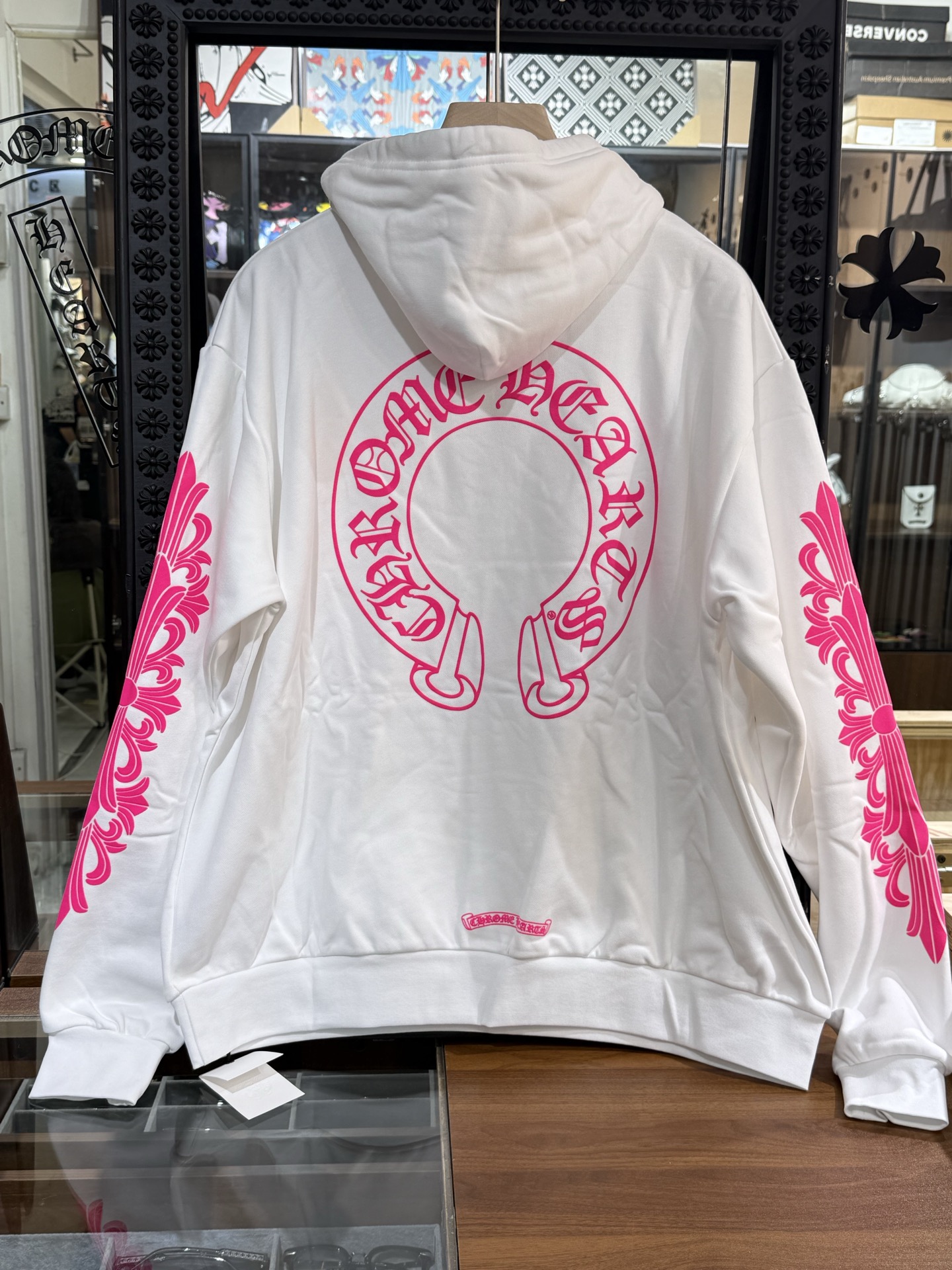Chrome Hearts Pink Horseshoe Flower Sleeve Hooded Zip-Up SweatshirtSize: S M L XL