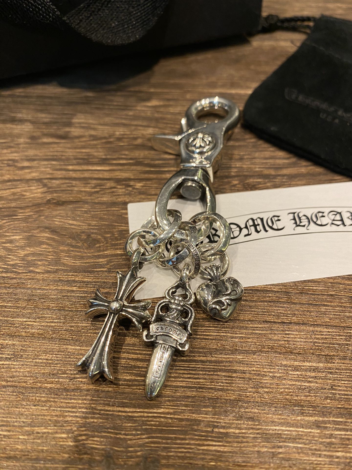Chrome Hearts Rare Three-Pendant Keychain, 925 Sterling Silver with Antique FinishMixed Version, Engraved, Marked, All Details and Textures Observed by the Authenticist - Perfect for Comparison with the Genuine 🆚 0 Difference - Vintage Version