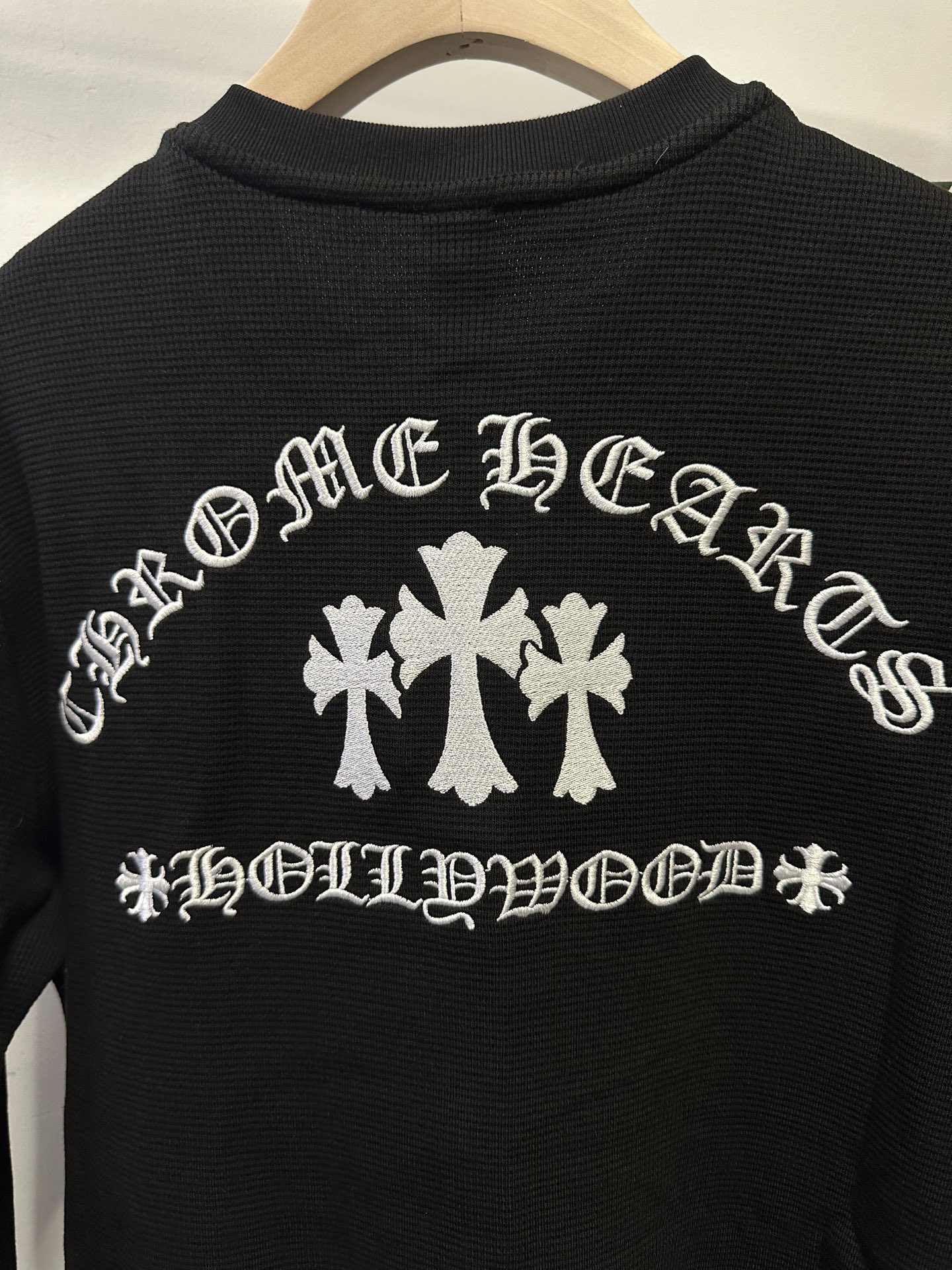 Chrome Hearts Embroidered Cross Letter Black Waffle Sweatshirt, Double-Layer Thick Fabric, Same Style as Original. Sizes S-XL