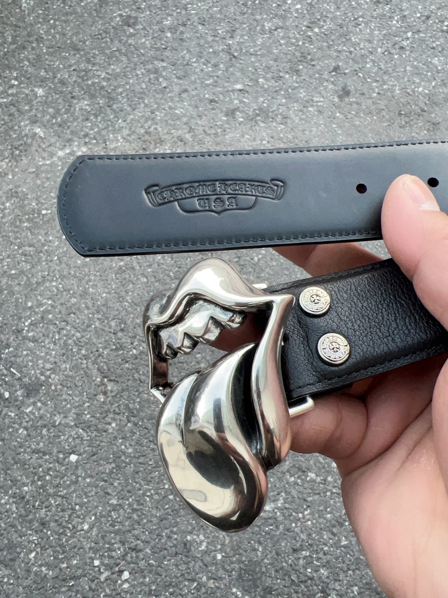 Chrome Hearts classic Rolling Stone tongue with Rolling Stone tongue belt