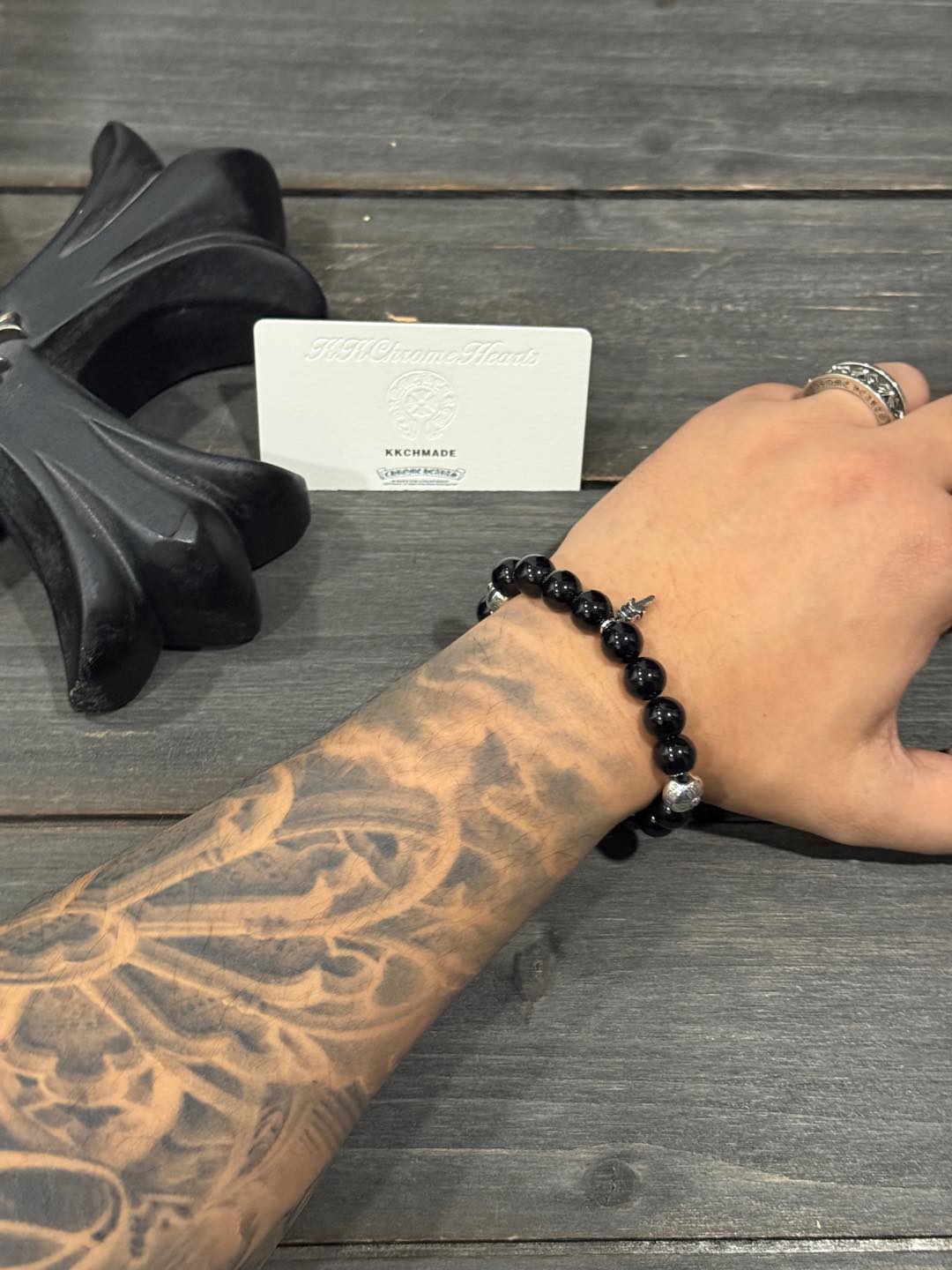 Customer order: Obsidian sword with 4 silver beads